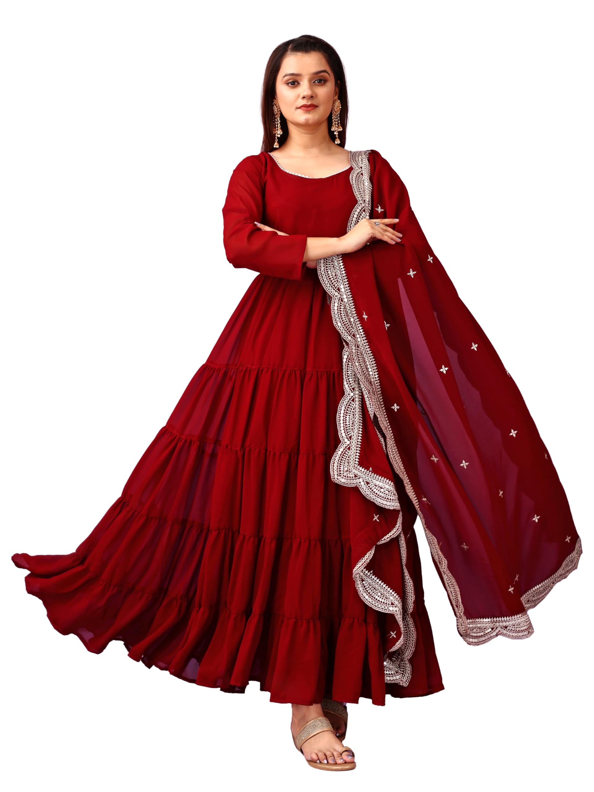 Fashion Basket Georgette Solid Anarkali Kurta Set For Women Maroon