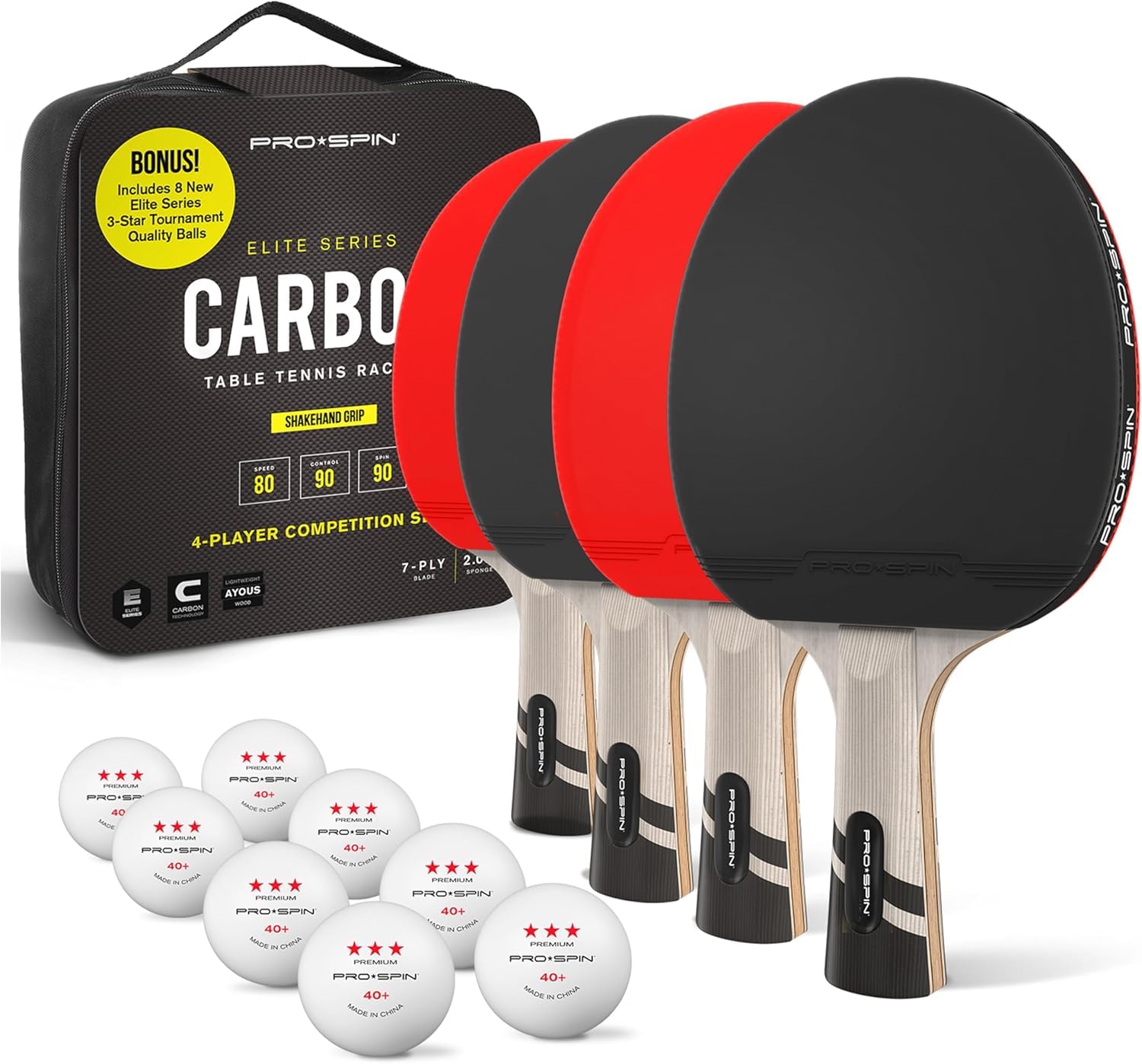 PRO-SPIN Table Tennis Bats - Carbon Fibre Table Tennis Racket - Superior Control & Spin - Professional Quality Ping Pong Bat - Includes Premium Rubber Protector