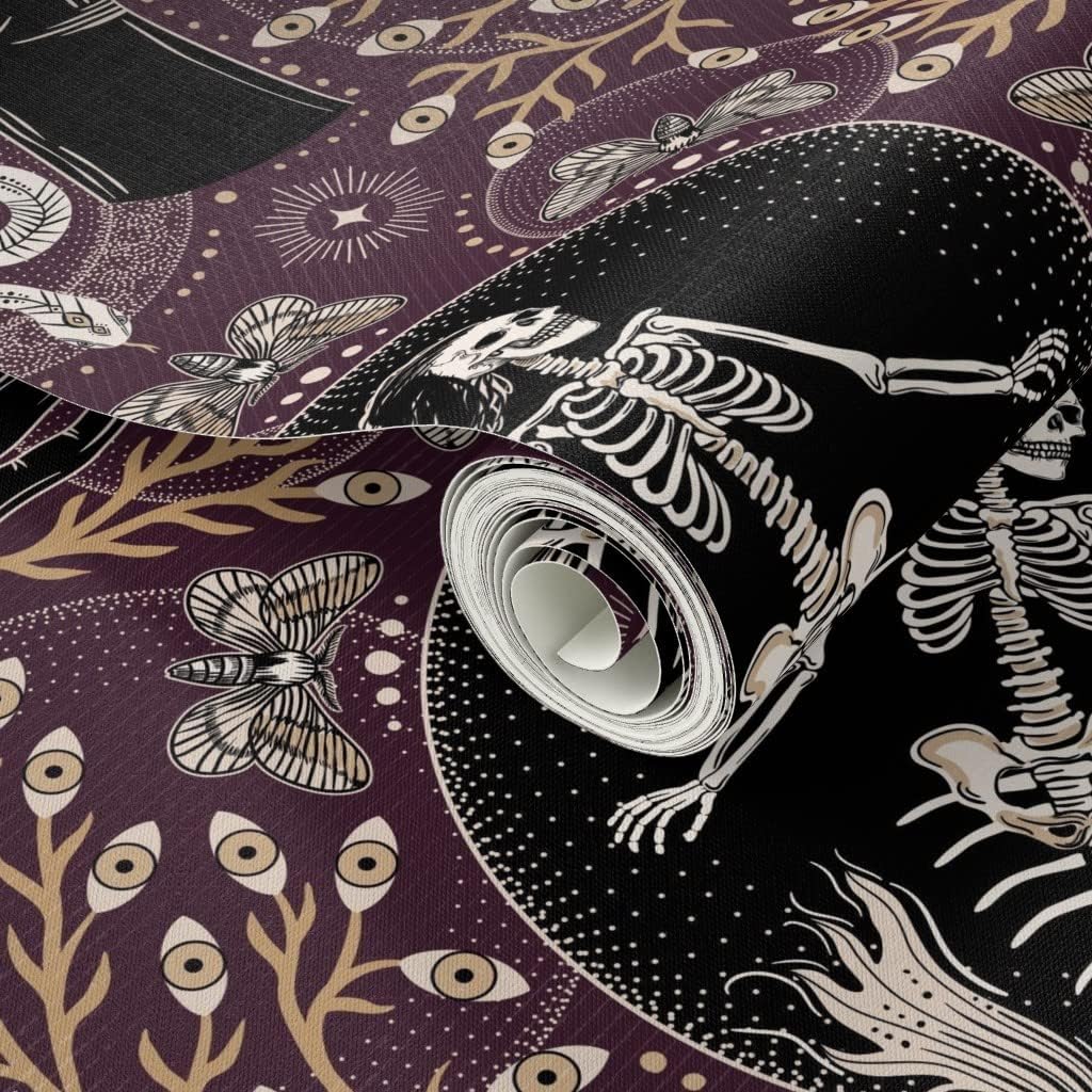 Spoonflower Peel & Stick Wallpaper 3ft x 2ft - Mermaid Skeleton Spooky Hands Eyes Snake Scary Plants Moths Large Plum Purple Gothic Fantasy Custom Removable Wallpaper