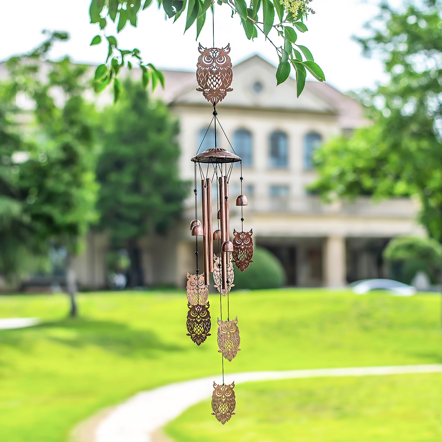 Windspiel mit Eulen, Geschenke mit Eulen für Frauen/Männer/Mutter/Frau/Oma, Geburtstagsgeschenk, Gedenkgeschenk, Metall-Windspiele für draußen/drinnen, Rasen, Terrasse, Veranda, Hof, Gartendeko