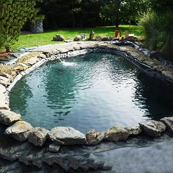Image 20Mil HDPE Rubber Pond Liner, 33/30/26/23/20/19/16ft Long Pond Liner for Small Ponds, Fish Ponds, Streams Fountains, Water Garden, Koi Ponds (Size : 6x6m/19.7X19.7ft)