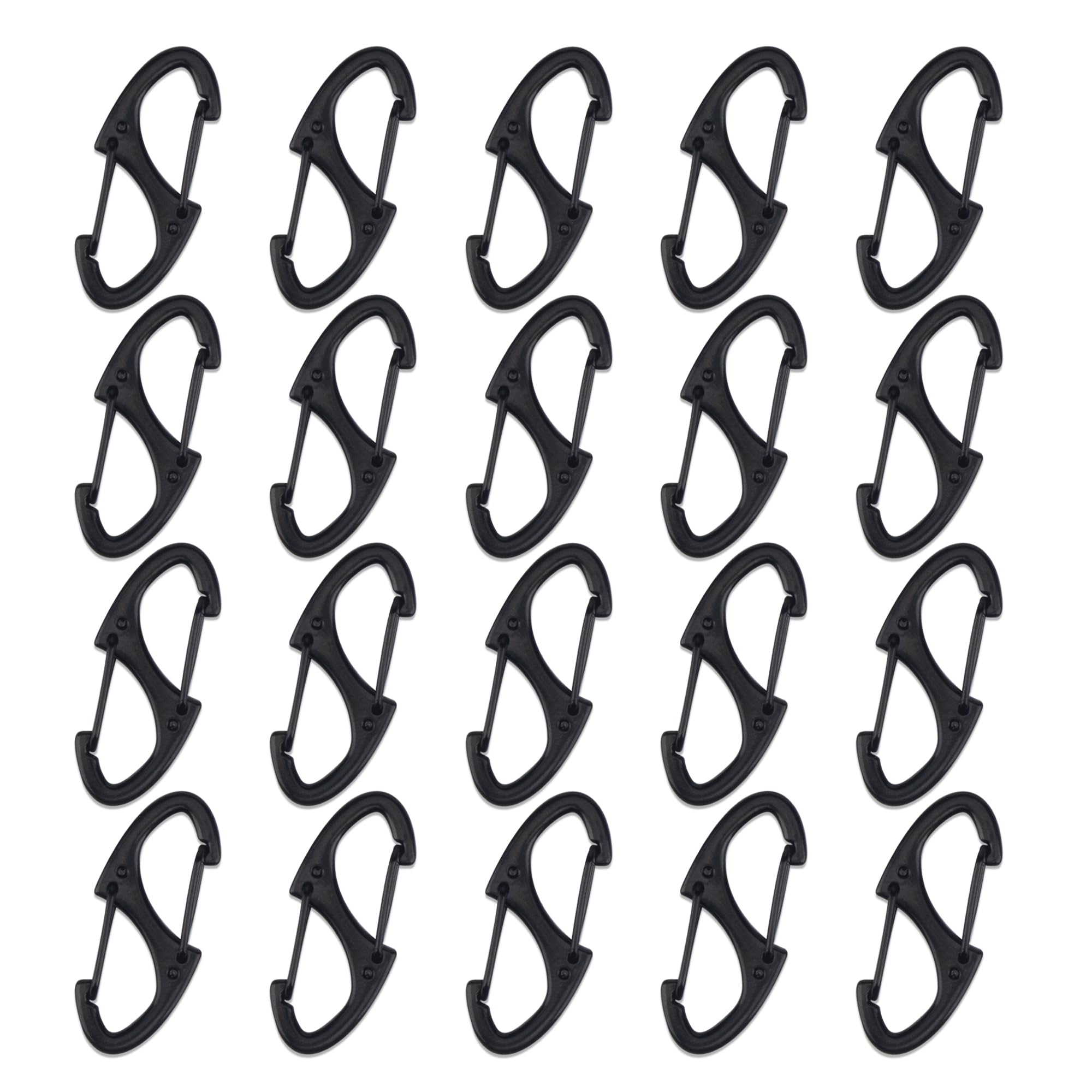 Comforing 20pcs Mini S Carabiner Clips Dual Opening Aluminum Keyring Clip Small Snap Hook for Keyrings, Camping, Fishing, Hiking - Black