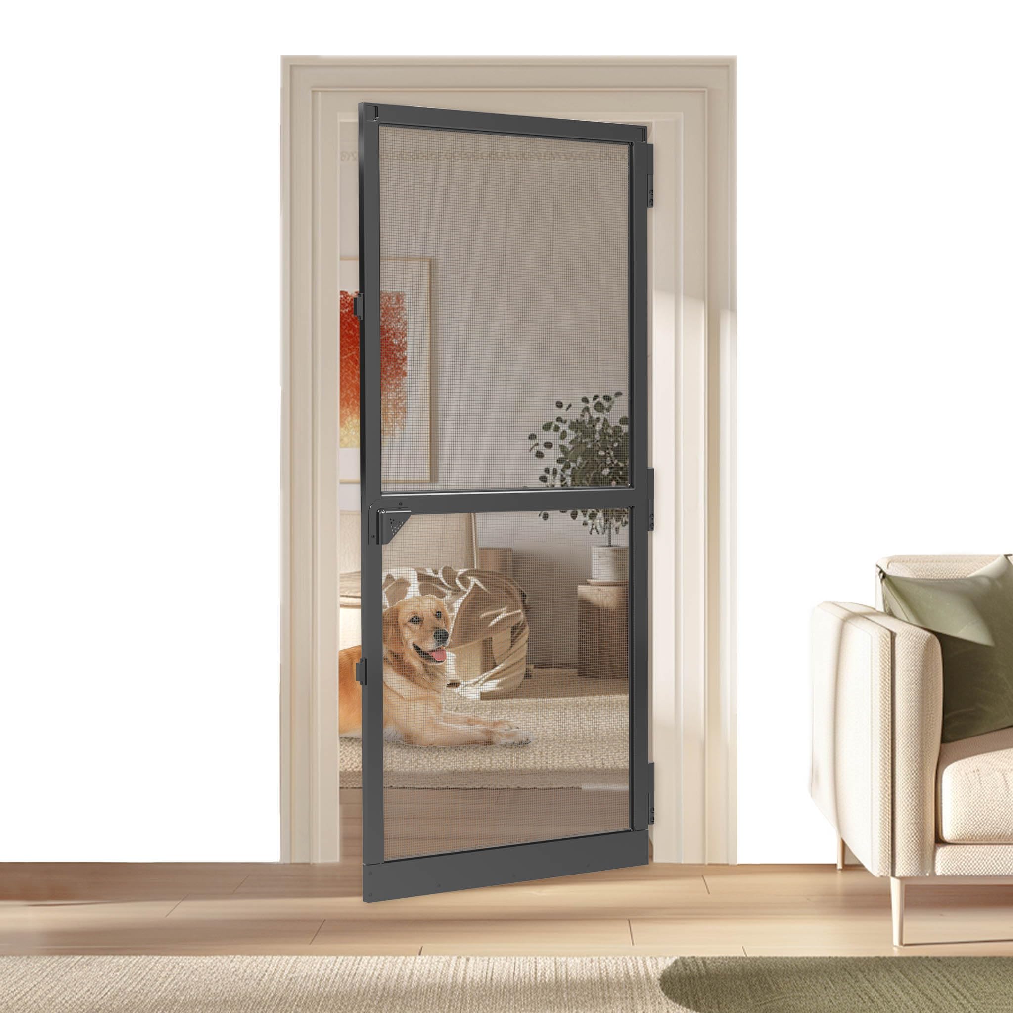 LZQ Profi Insektenschutz Tür Fliegengitter mit Alurahmen 95×210cm, Fliegengittertür Mückengitter Mückenschutz Fliegenschutzgitter Insektenschutztür aus Fiberglasgewebe, selbst zuschneidbar, Schwarz