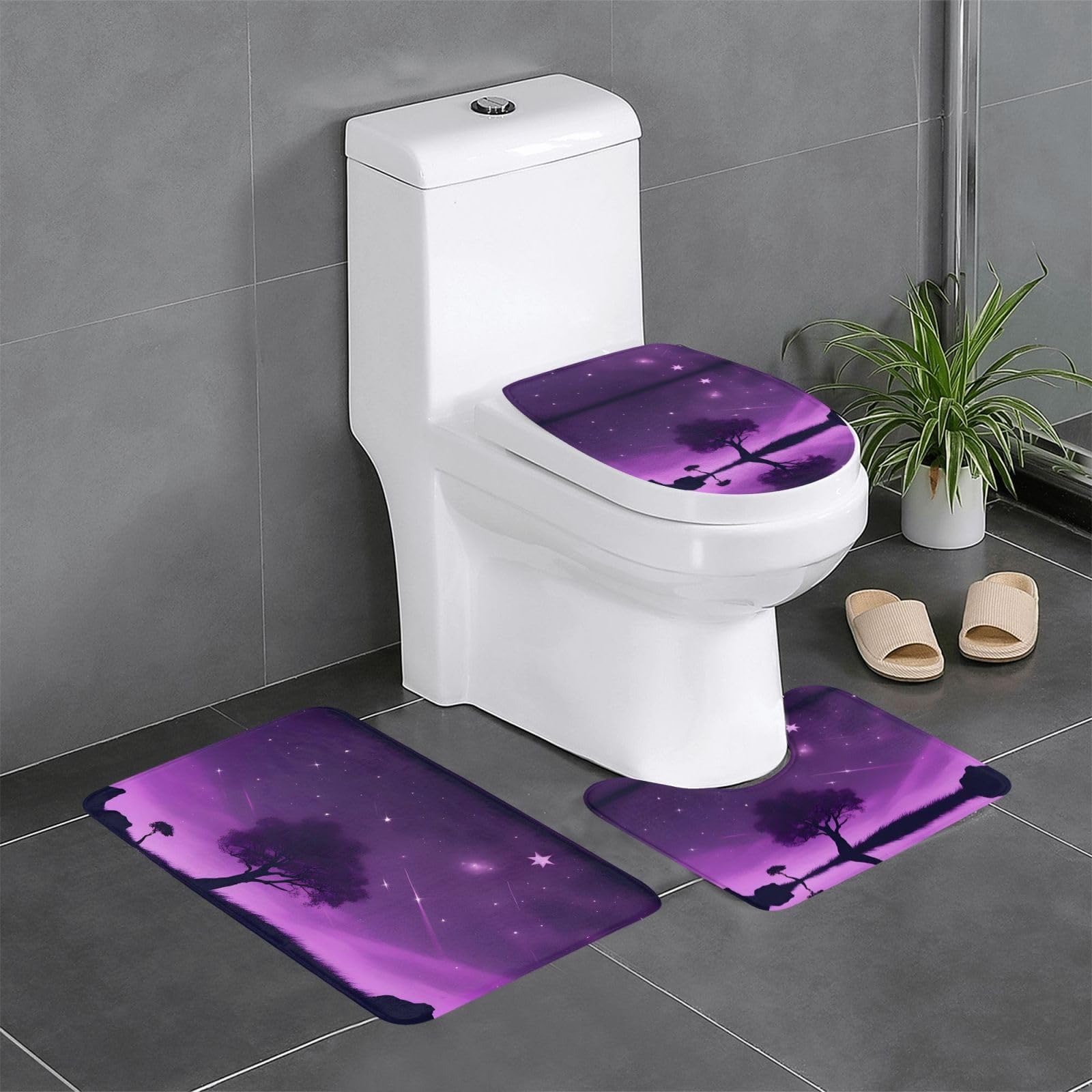 Tapis de salle de bain antidérapants lot de 3 pièces violet