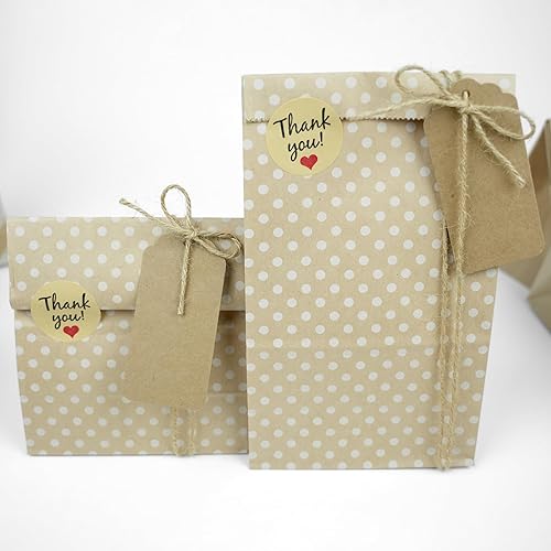 Miniatura 8 de SMINTINE Paquete de 30 bolsas de papel kraft con calcomanías de agradecimiento, etiquetas de papel, cuerda de yute natural, 5 x 3 x 9 pulgadas,