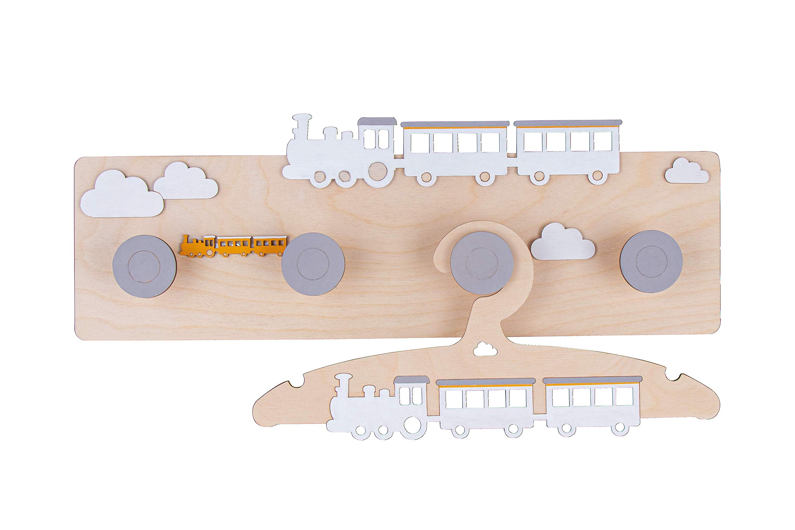 Rayher 62974505 Kid's Wooden Coat Hanger with Train Design, Natural Wood for Painting and Decorating, 19.8x14 cm