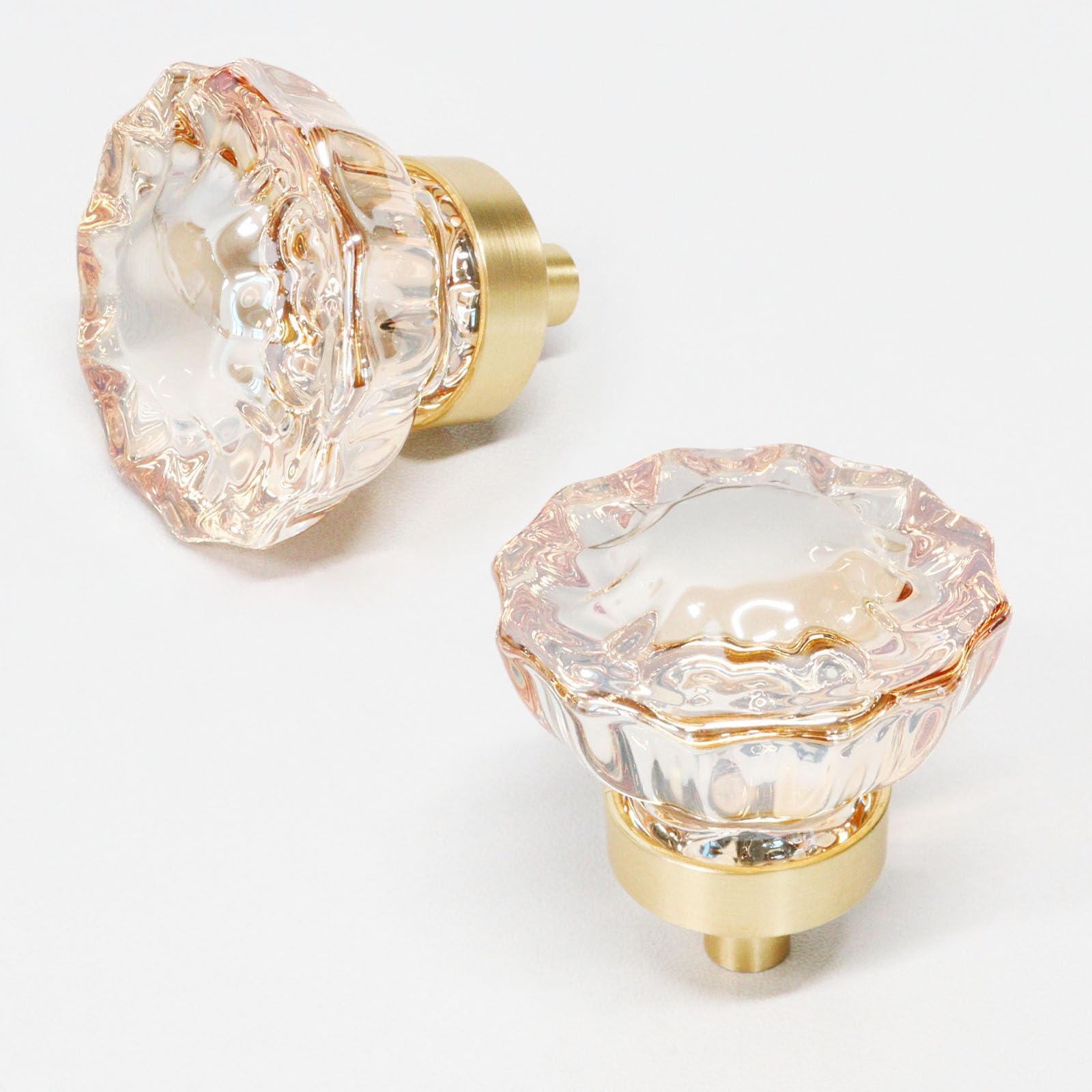 Cabinet Knobs 6 Pcs, Crystal Knobs for Dresser Gold Cabinet Pulls Drawer Knobs Furniture Dresser Knobs, 1.4" Diameter Glass Drawer Knobs Handles for Kitchen, Bathroom (Flower Champagne)