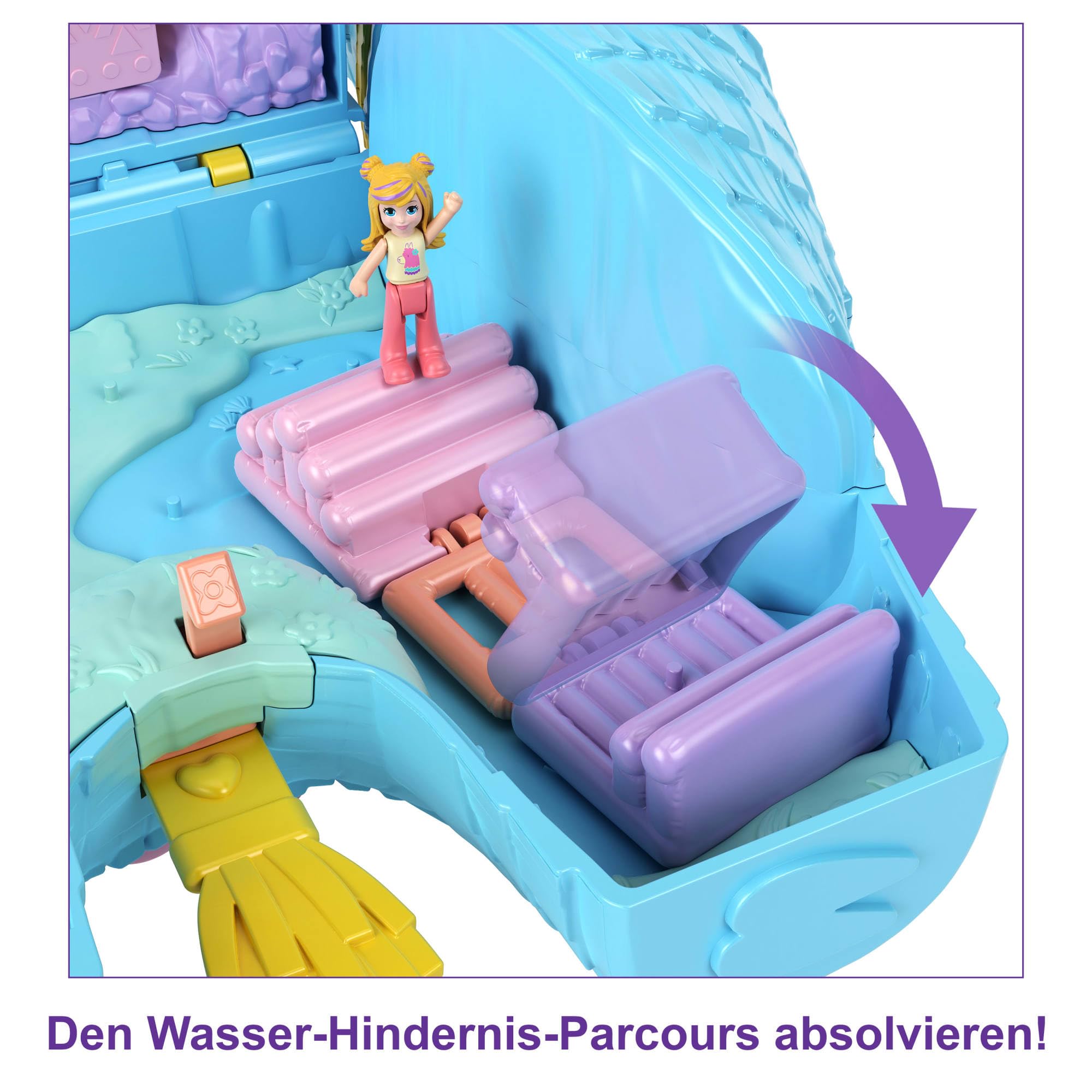 Polly Pocket Schatulle, Lama im Pyjama Party Thema, mit 25 Zubehörteilen wie 2 Puppen und 2 Lamas, interaktive Elemente für intensives Spielen, Spielzeug ab 4 Jahre, HHX74