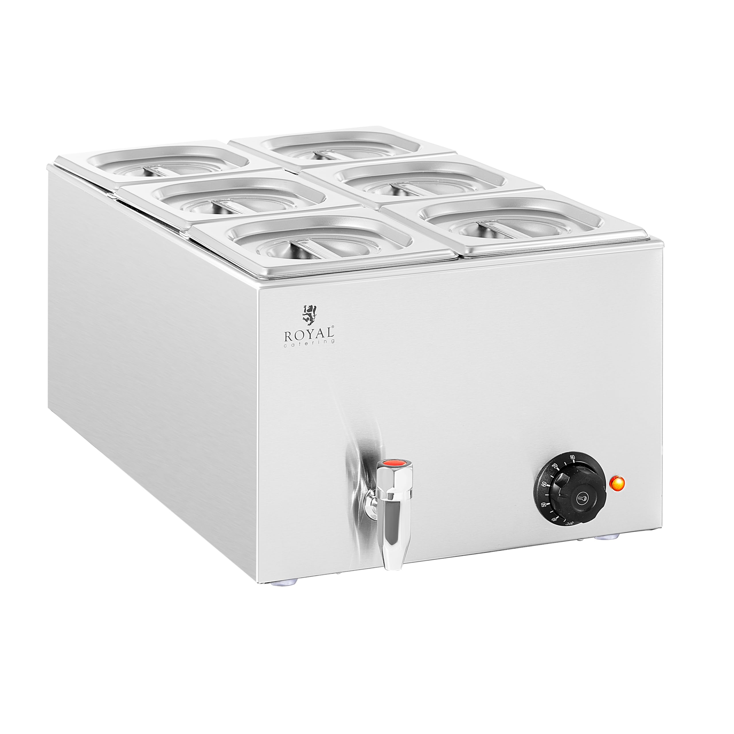 Royal Catering Stainless Steel 600W Bain Marie, 6 GN Containers Food Warmer