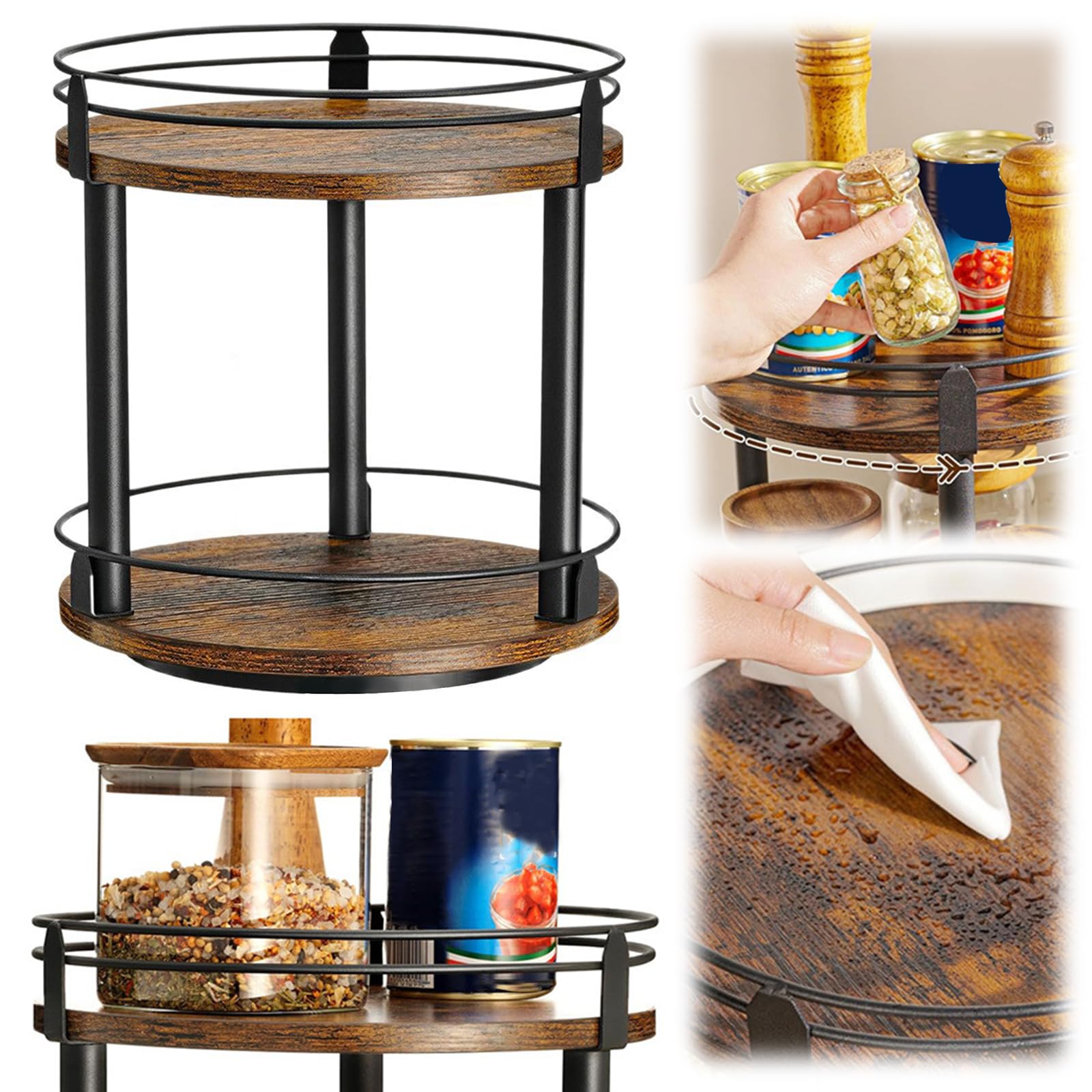 Plateau tournant en bois Lazy Susan pour dessus de table pour garde-manger, salle de bain, vanité, décoration d'intérieur