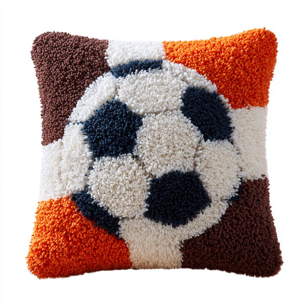 Henypt Latch Hook Kits-H Latch Hook Kits Pillow Football Pattern Throw Pillow Pre-Printed Patterns Pillowcase Needlework Crochet Yarns Latch Hooking Cushion 17X17inch