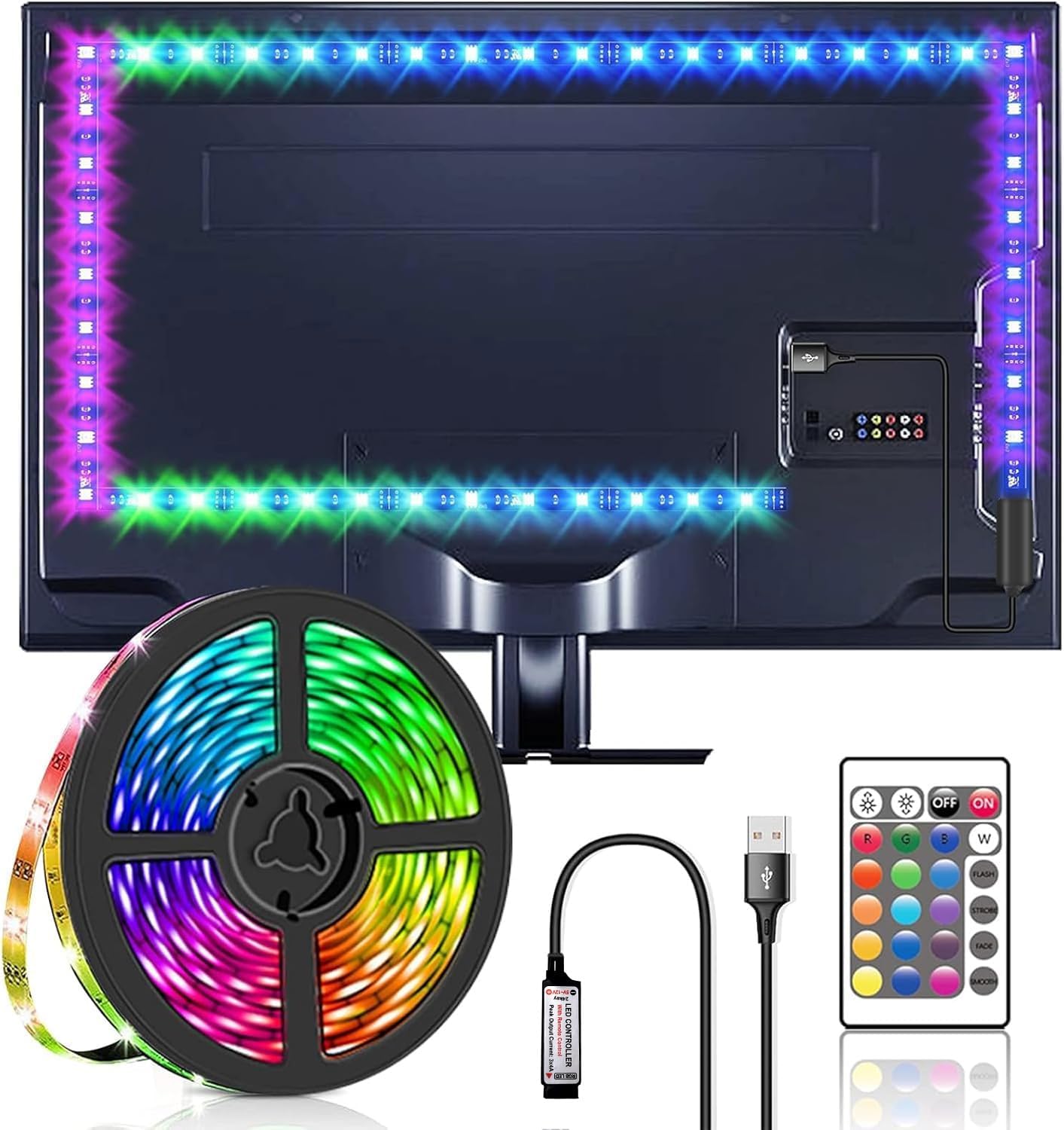 LED Lights for TV, USB LED Strip Lights with Remote(2 Meters) | TV Backlights, 5050 RGB DIY Color Changing, Party and Home Decoration