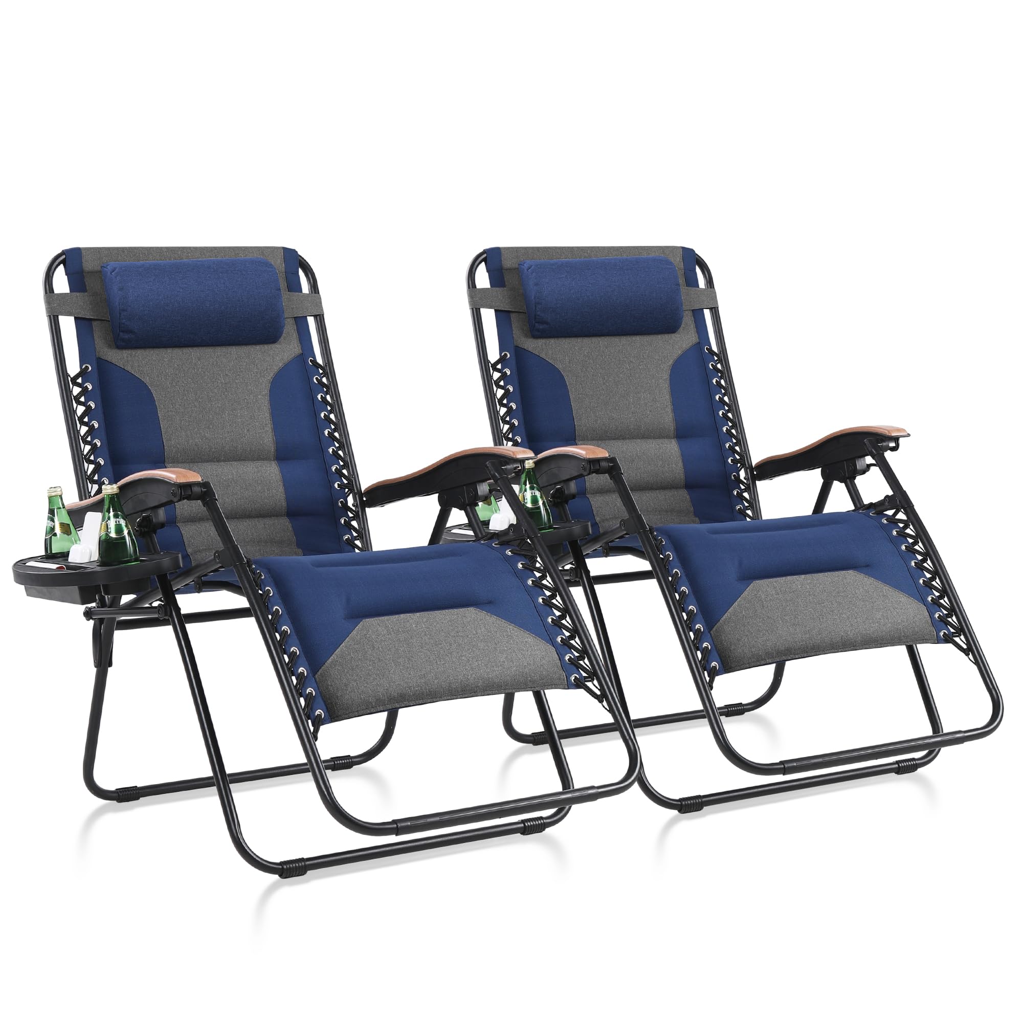 MAISON ARTS Oversized XXL Padded Zero Gravity Lounge Chairs Set of 2 30" Wide Seat Anti Gravity Lawn Chairs Foldable Recliners Outdoor Camp Chairs for Poolside Yard, Support 400lb, Blue & Grey