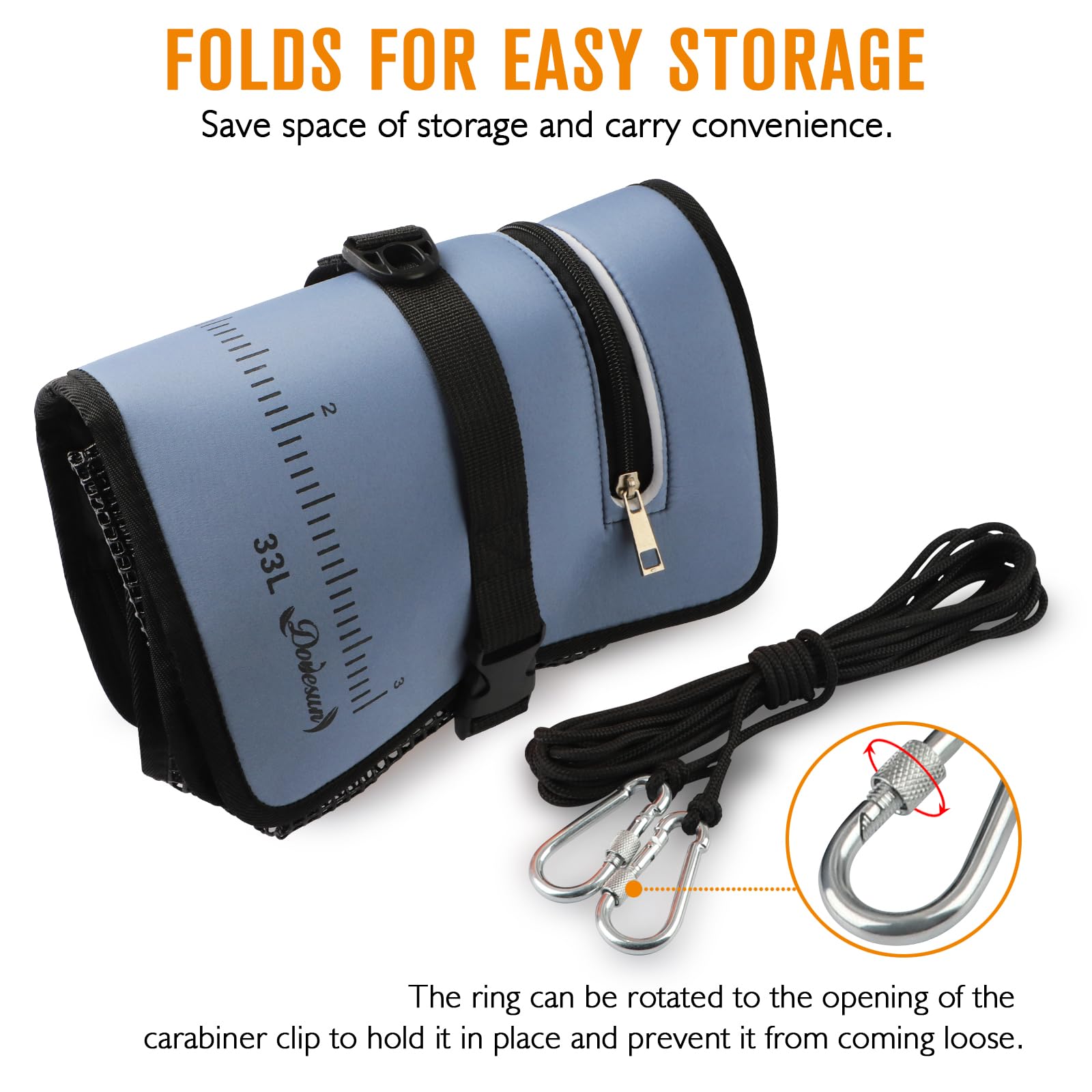 Dovesun Panier de Pêche Flottant, Filet à Poisson Pliable et Portable - Séchage Rapide en Caoutchouc Enduit - Cage de Stockage d'Appâts de Pêche 3.5-10 Gallons