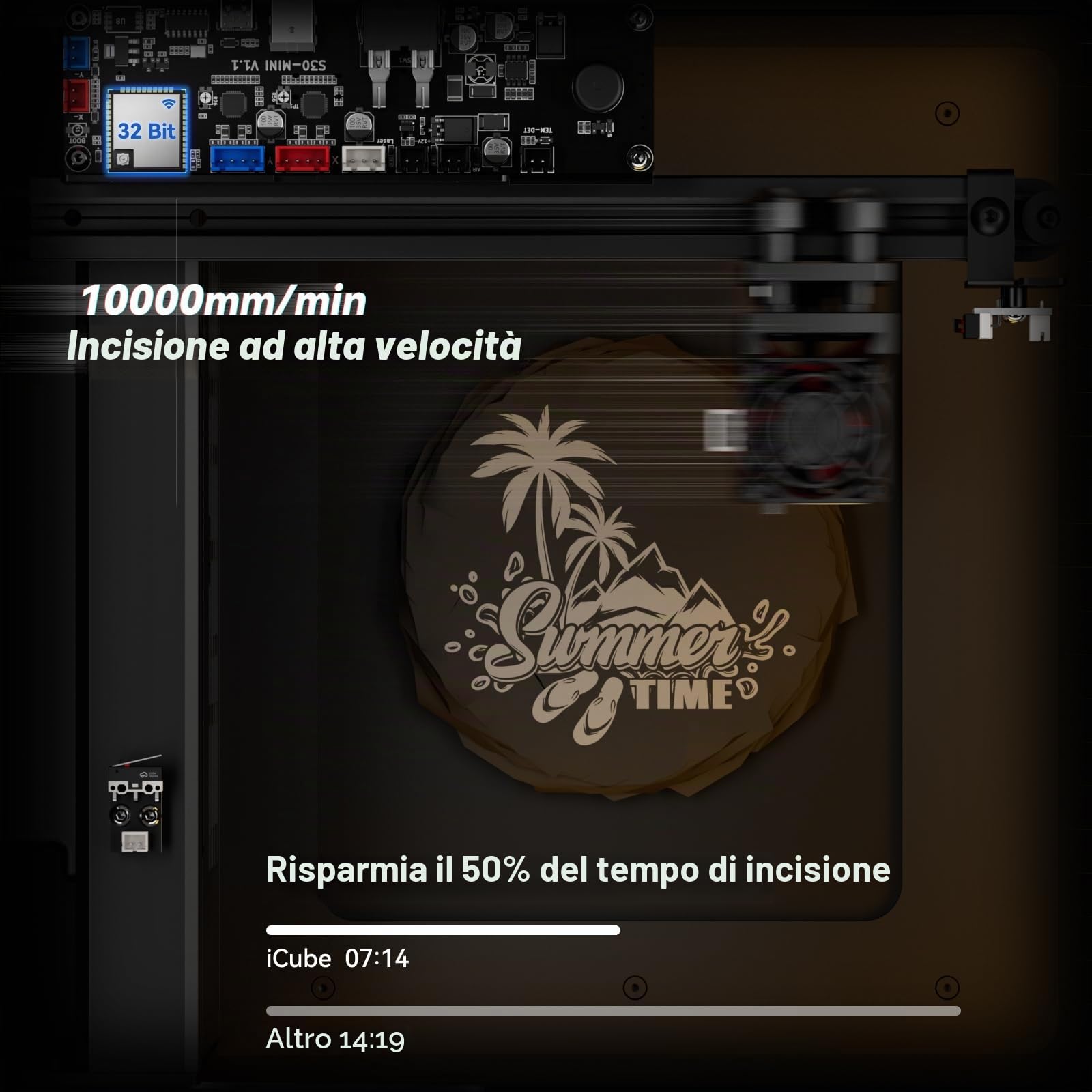 SCULPFUN iCube 3W Incisore laser, punto laser da 0,02 mm, velocità di incisione 10.000 mm/min, macchina per incisione laser con filtro antifumo, connessione app, 130 x 130 mm