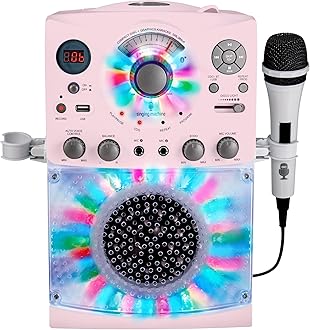 Portable Karaoke Machine for Adults & Kids with Wired Microphone, Rose Gold/Frosted Pink - Built-In Karaoke Speaker, Bluetooth with LED Disco Lights - Karaoke System with CD+G & USB