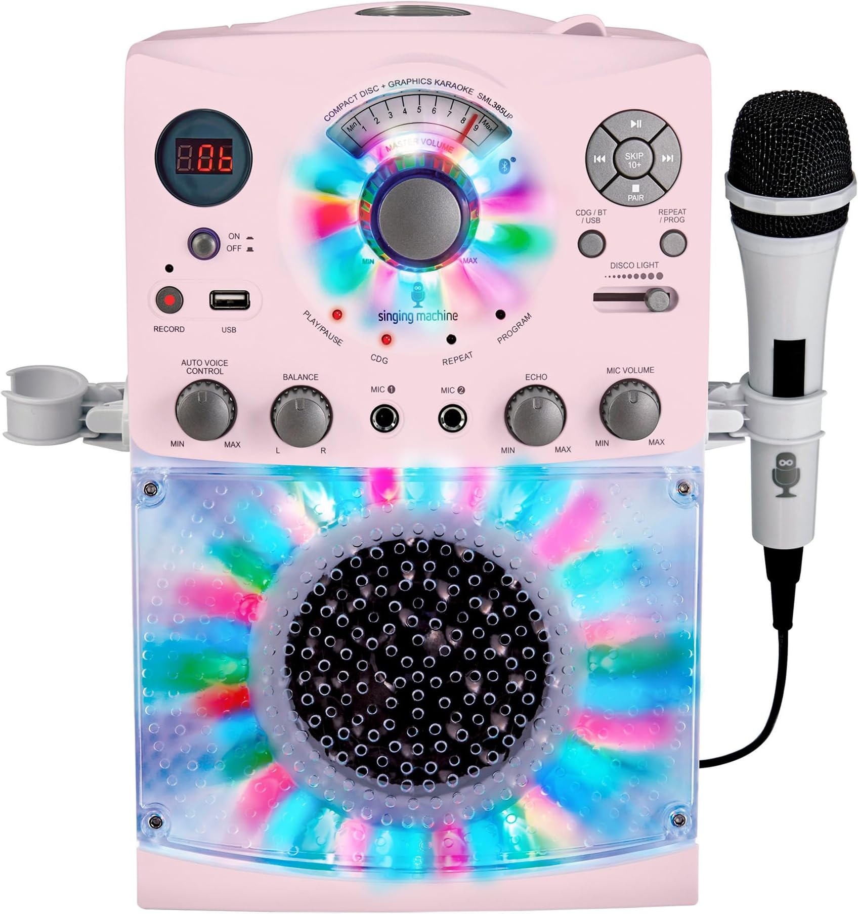 Singing Machine SML385UP Bluetooth Karaoke System with LED Disco Lights, CD+G, USB, and Microphone, Rose Gold/Frosted Pink [Amazon Exclusive]