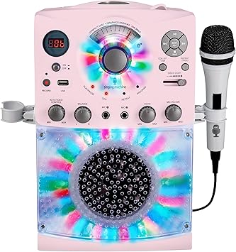 Singing Machine Portable Karaoke Machine for Adults & Kids with Wired Microphone, Rose Gold/Frosted Pink - Built-In Karaoke Speaker, Bluetooth with LED Disco Lights - Karaoke System with CD+G & USB