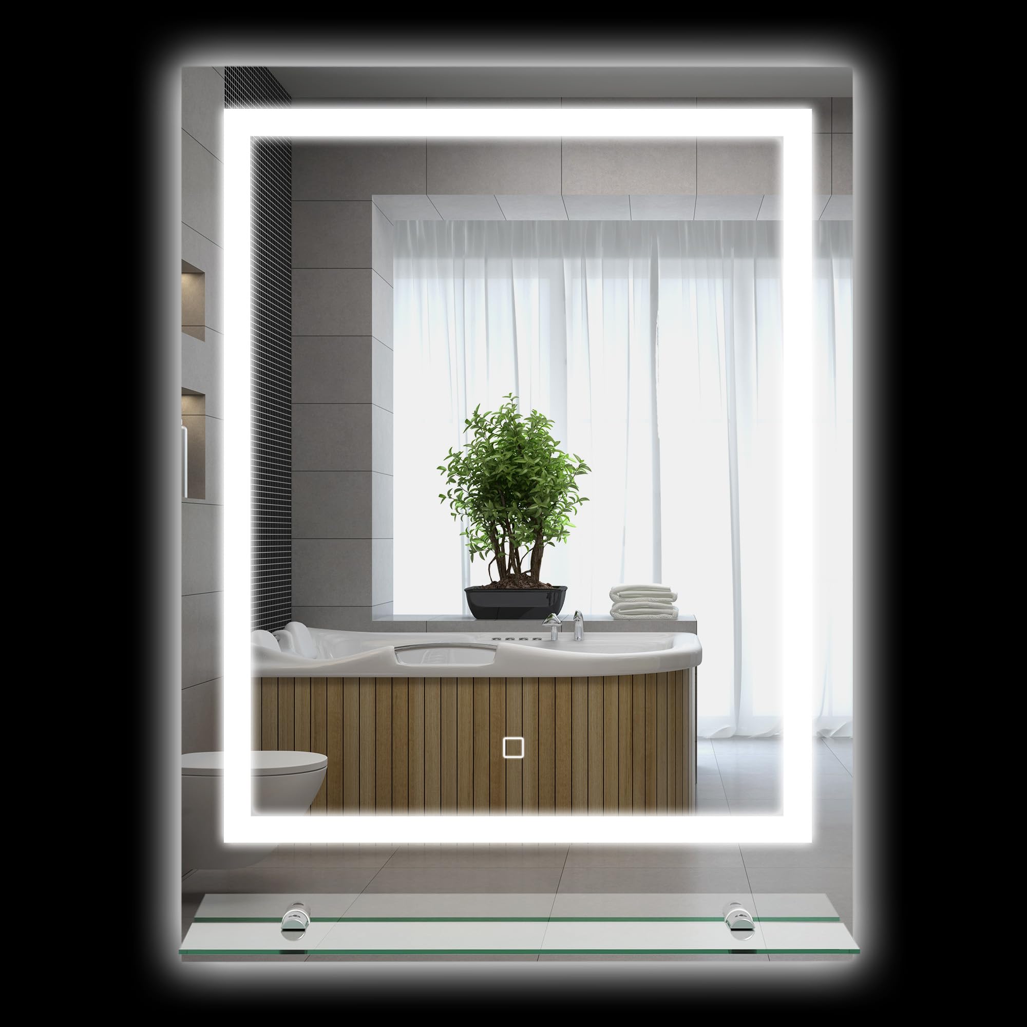 Kleankin Clear Dimmable Makeup Mirror With Storage Shelf, Bathroom Mirror With Led Lights, 3 Temperature Colours, Defogging Film And Memory Function, Hardwired, 70 X 50Cm
