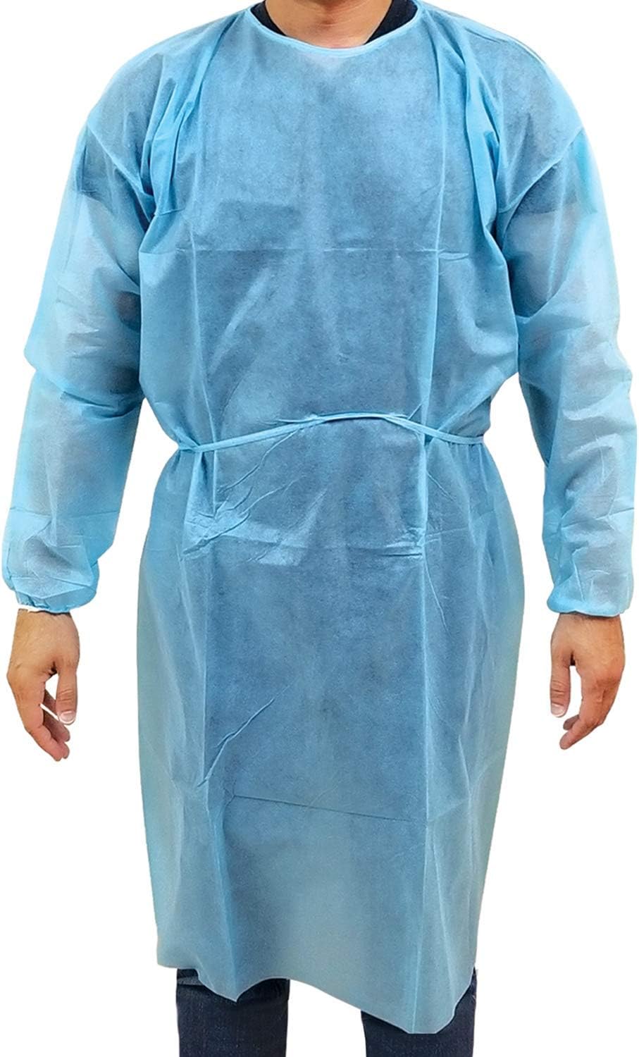 Hospital Disposable Gowns with Sleeves X-Large, Pack of 5 Blue Disposable Isolation Gowns, PPE Medical Disposable Gown with 30 GSM, Disposable Surgical Gowns with Elastic Wrists, Neck & Waist,