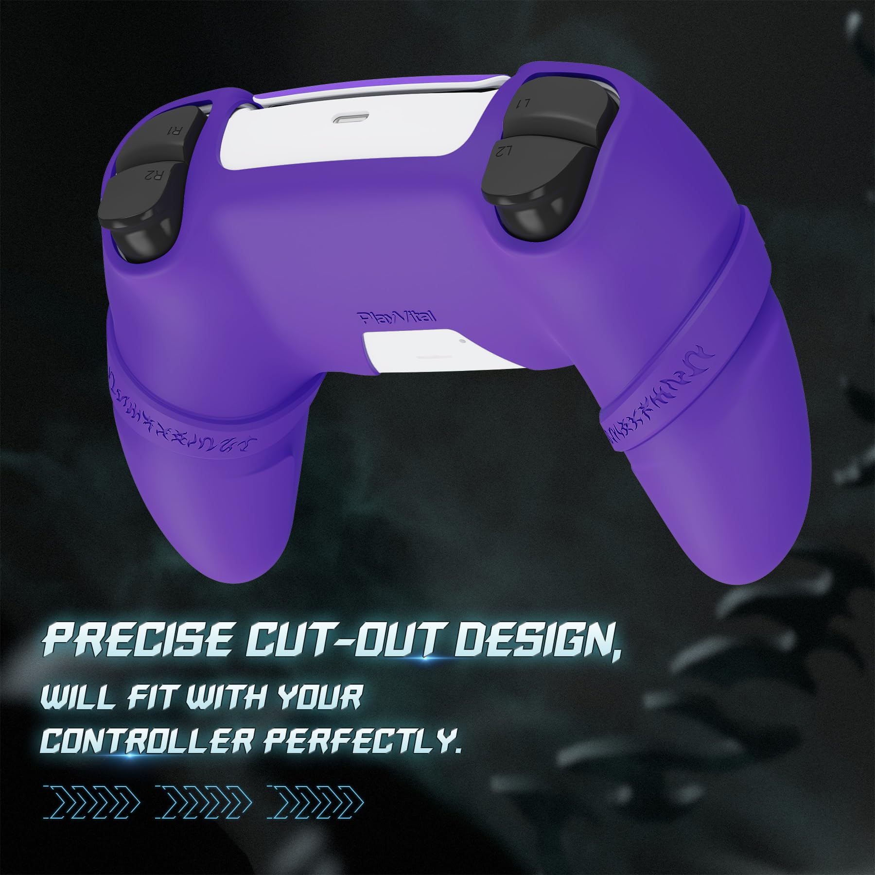 playvital Cover Skin per ps5 Controller,Custodia Protettiva Silicone Antiscivolo per ps5 Joystick&Copri Levette Analogiche&Adesivo Touchpad(Runes)-Compatibile con Base di Ricarica-Viola