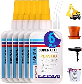Super Glue for Plastic with Anti Clog Cap. 6 x 1 fl oz,Plastic Glue- Adhesive CA Glue for Model and Miniature,Suitable for PLA, ABS,PVC,3D Printing,Toys,Legos.Heavy Duty Model Repair Kit, Quick Dry