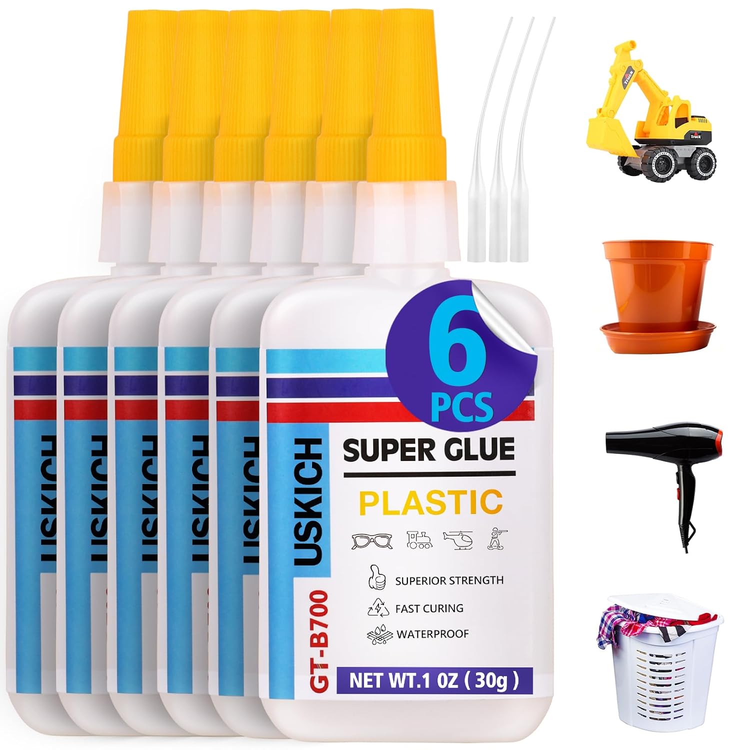 Super Glue for Woodwork with Anti Clog Cap. 6 x 1 fl oz,CA Glue - Clear Adhesive Cyanoacrylate Glue for Furniture, Garden, Crafts, DIY, Metal to Wood, Quick Dry