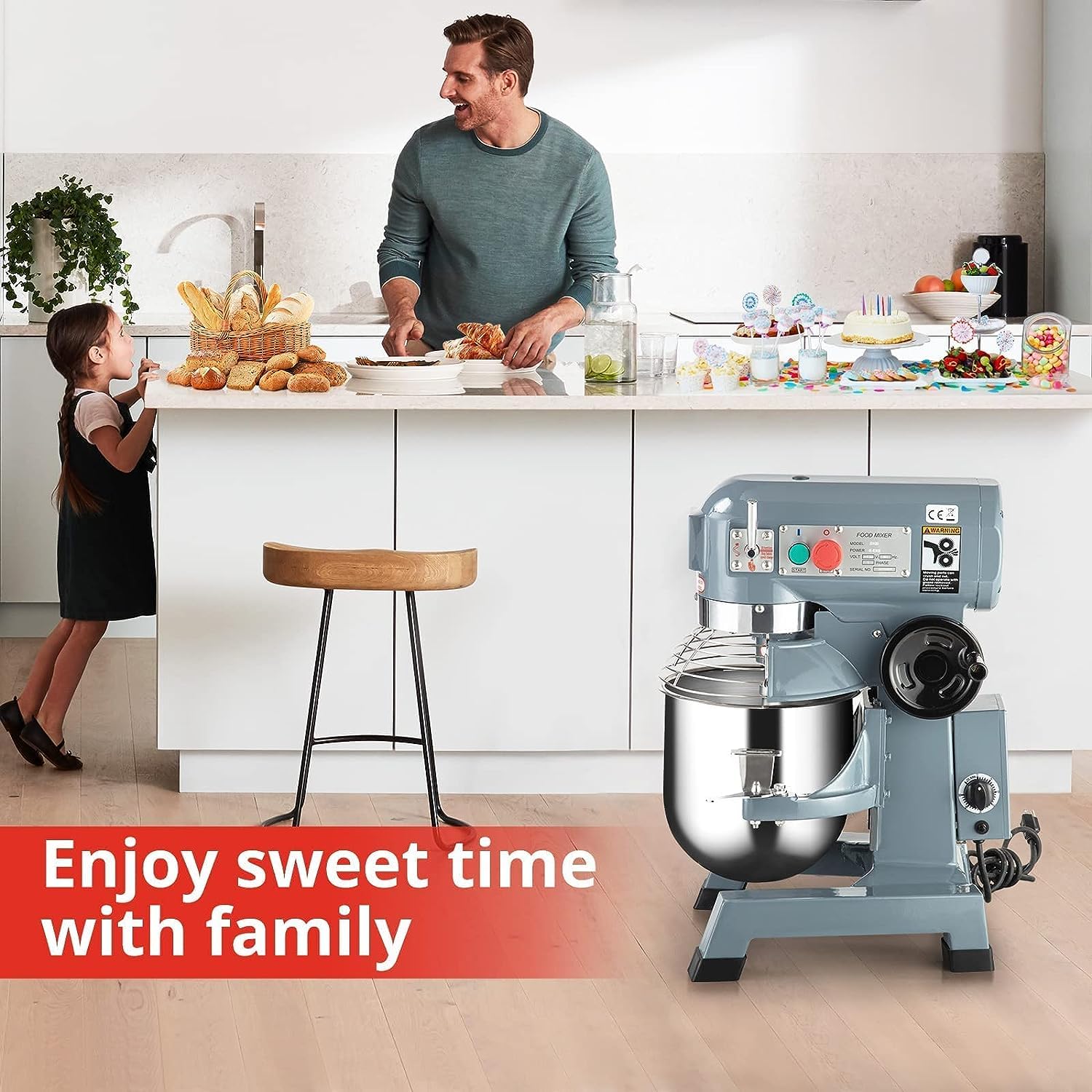 Commercial Food Mixer 15QT, Commercial Mixer 600W with 3 Speeds Adjustable, Stand Mixer Dough Kneading Machine with Stainless Steel Bowl Dough Hooks Whisk Beater, for Bakery Restaurants Pizzerias