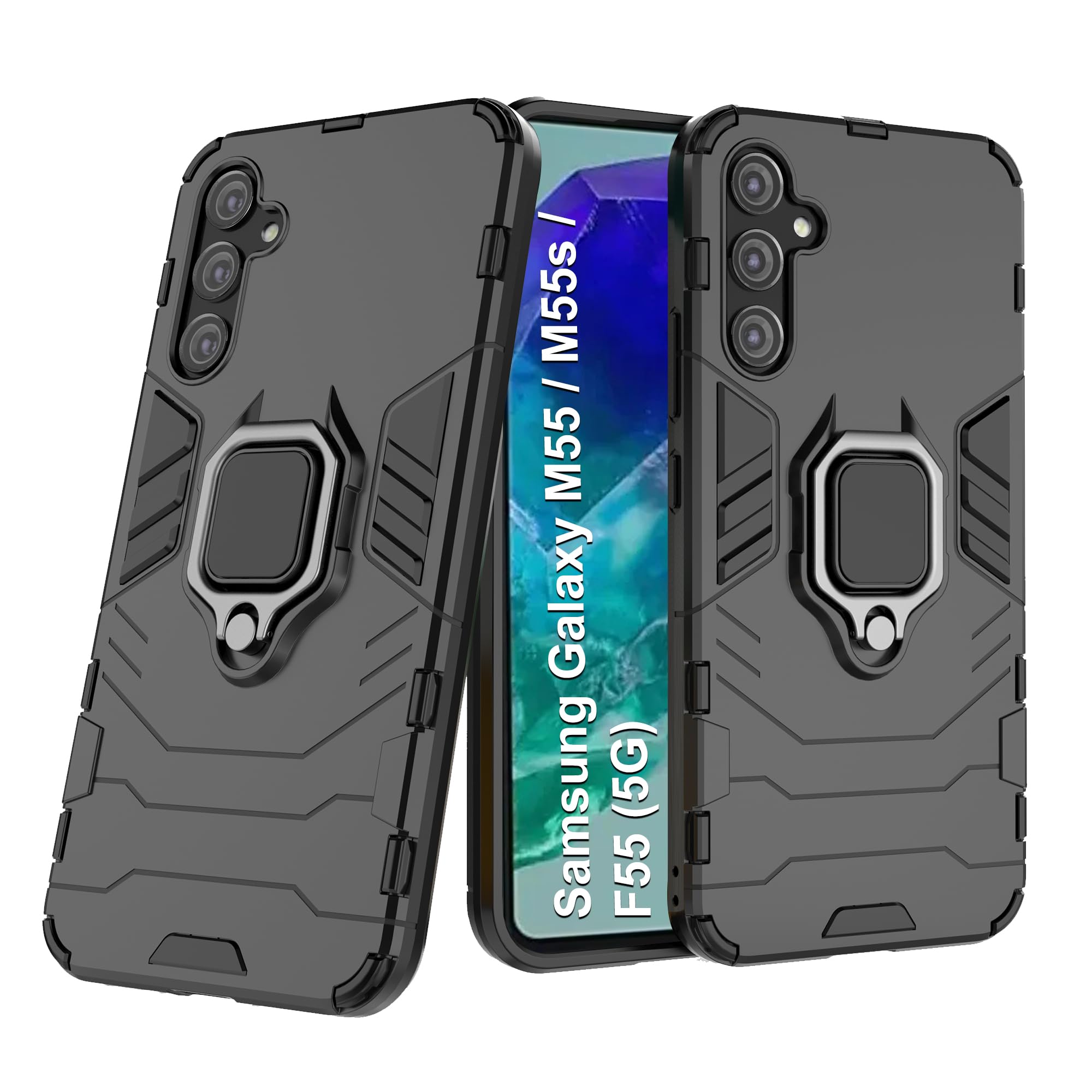 CEDO Rugged Samsung Galaxy M55 / M55s / F55 (5G) Defender Case | Rotating Ring Holder & Kickstand in-Built | Military Grade Armor | Bumper Back Cover (Black) (B0D39ZTP6X) Amazon Price History, Amazon Price Tracker