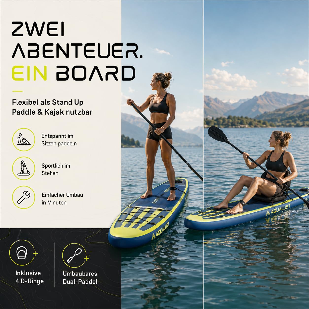 SUP Board Set Paddel aufblasbar Standup Paddle Stand Up Paddling | 320×82×15cm, 150 kg Traglast, Blau, Boardset mit Pumpe, Finne, Leash und Rucksack