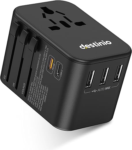 Destinio Universal Travel Adapter- 6-in-1 Fast (35W) Charging with PD/QC 3.0, 10 Year Warranty, 2 Type C & 3 USB Ports Universal Charger,…