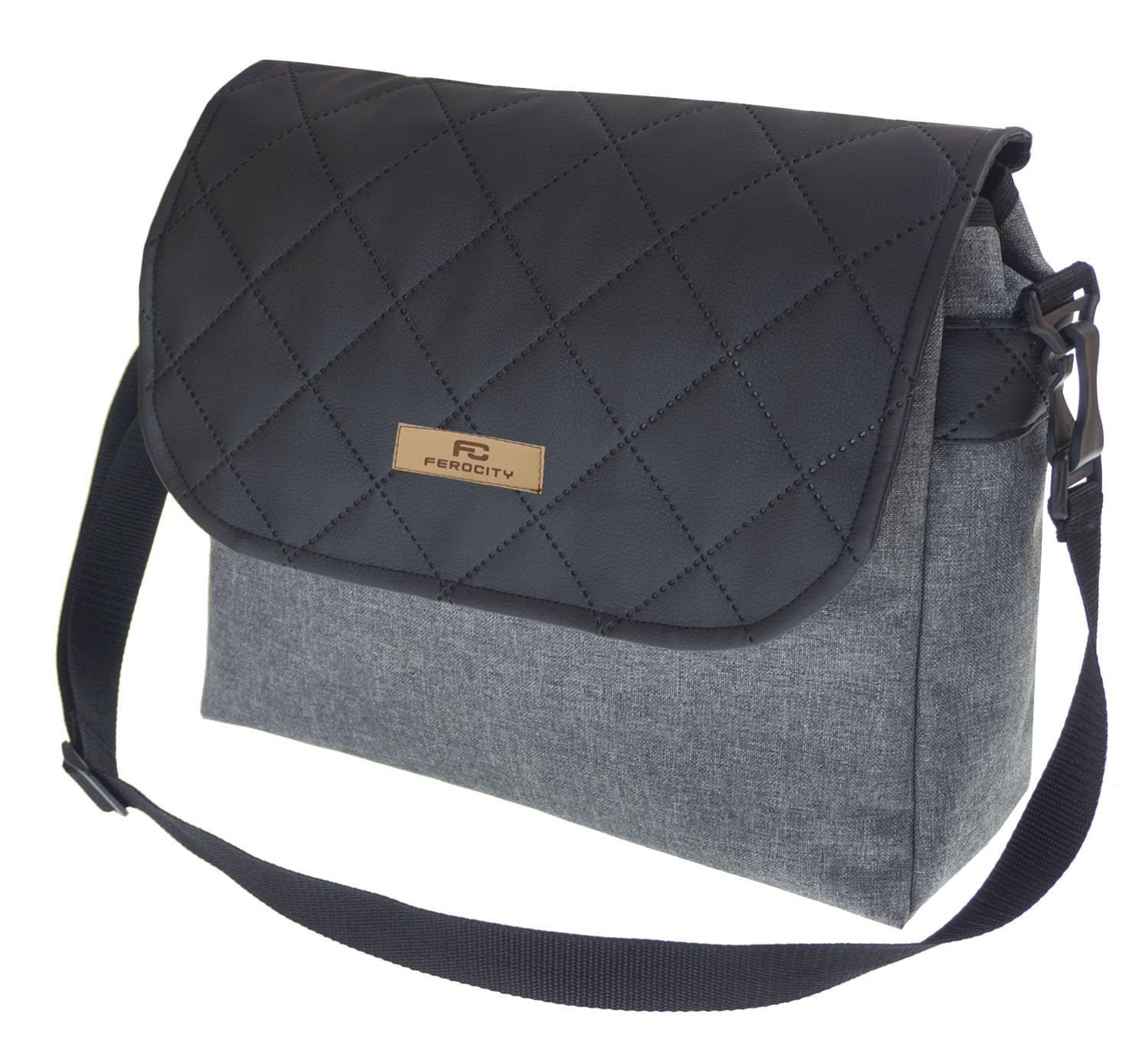 Ferocity Sac-poussette sac à langer grande capacité pour la poussette un sac de voyage un sac pour les accessoires une mallette de transport Motif Gris Len en cuir noir [059]