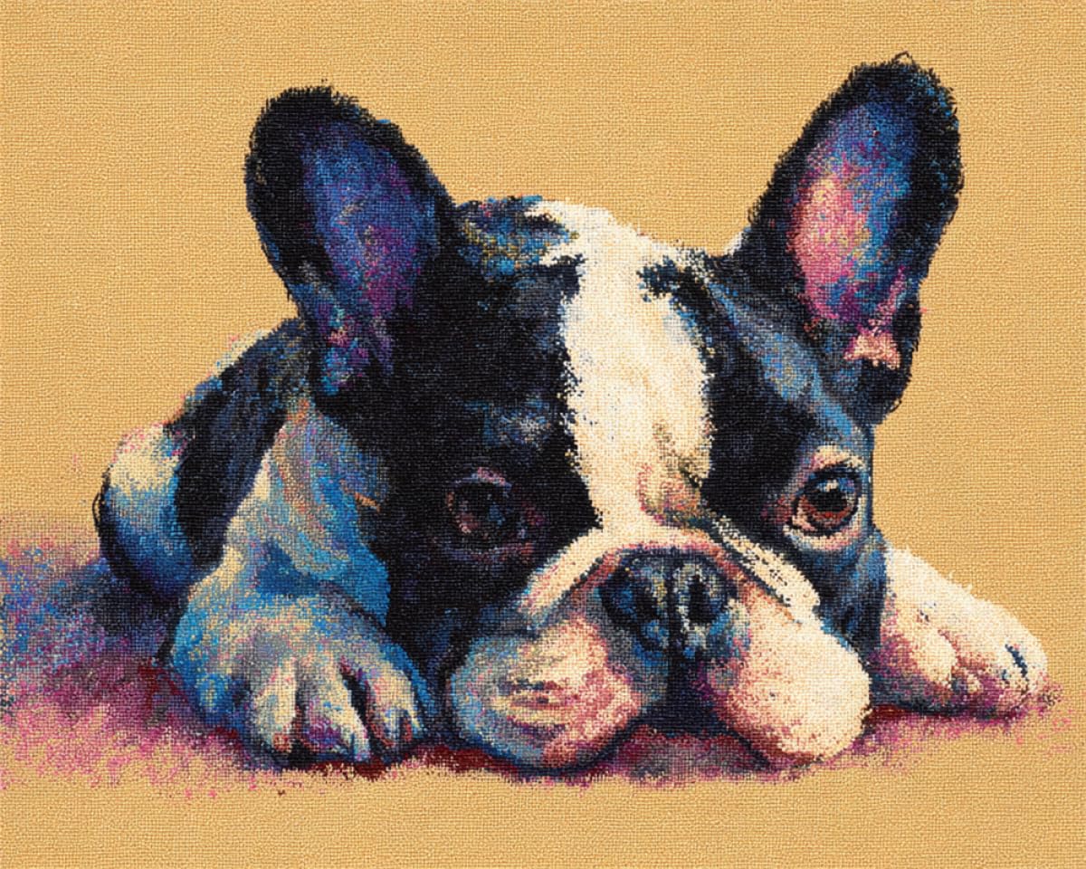 11CT Animal Kits De Punto De Cruz Bulldog De Dibujos Animados Kits De Punto De Cruz Contado Para Adultos，Principiantes，Patrones Estampados，Juego De Bordado Para Decoración De Arte Mur 80x100cm