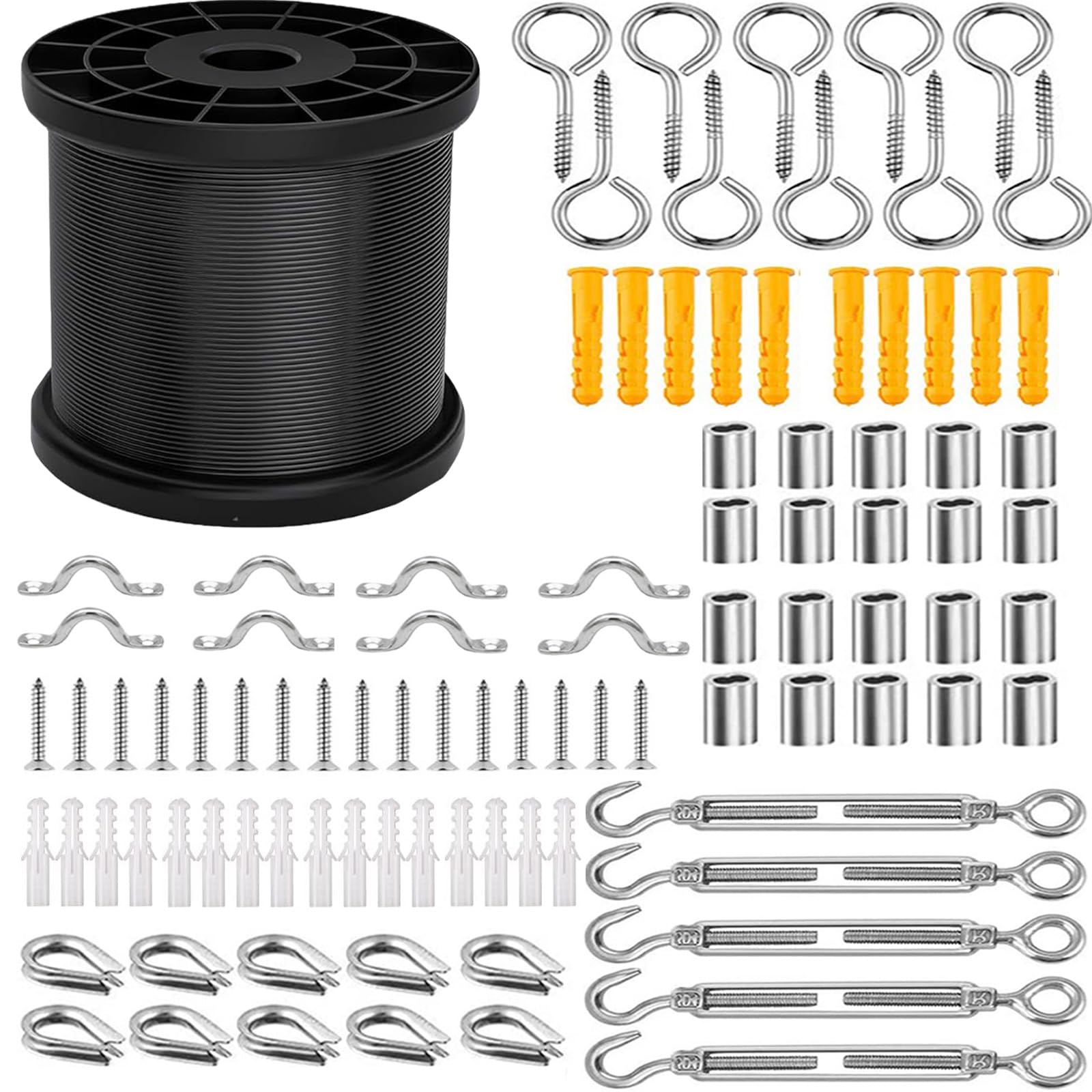 Youyis String Light Hanging Kit,Gudie Wire for Outdoor Stringi Lights, Globe String Lights Suspension Kit with 164ftb Nylon Coated Stainless Steel Cable.