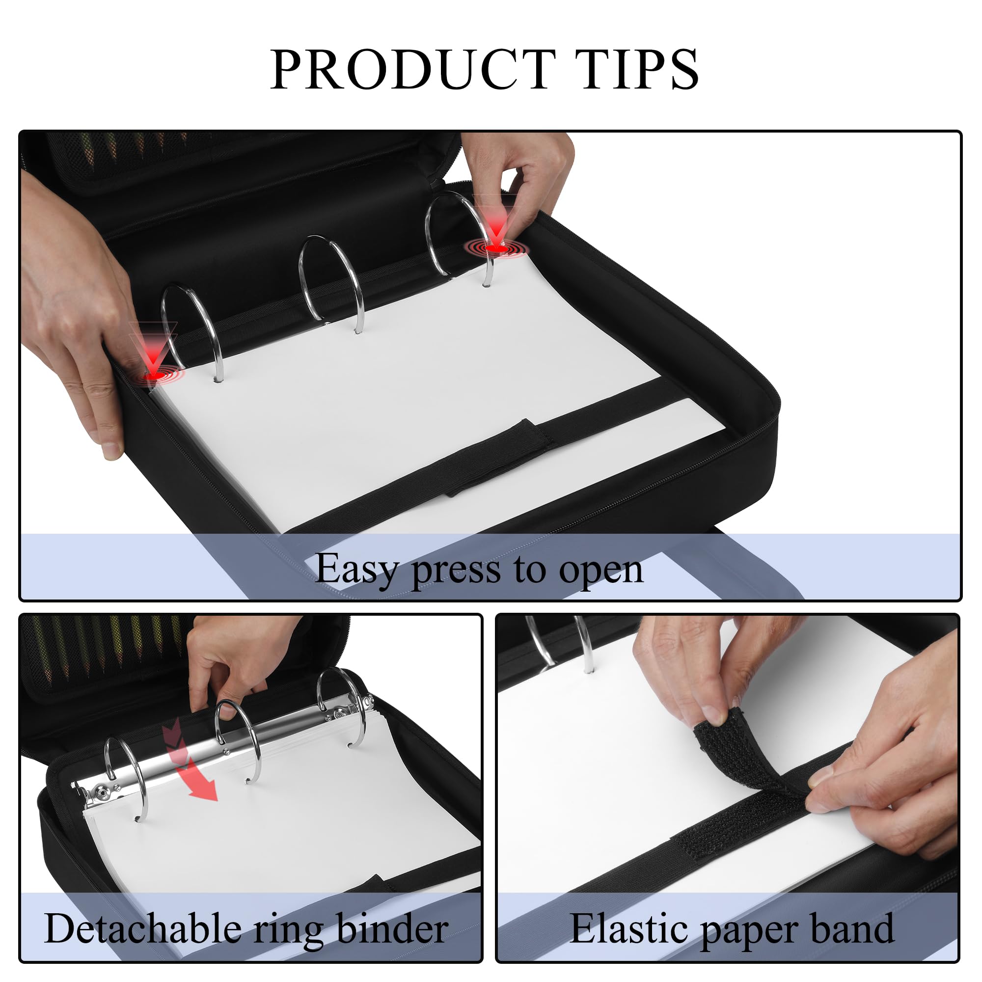 Carpeta con cremallera mejorada, juntas tóricas de 3 y 2 pulgadas, capacidad de 600 hojas con funda para laptop de 13 pulgadas y soporte para botella de agua, bolsa de carpeta con múltiples bolsillos
