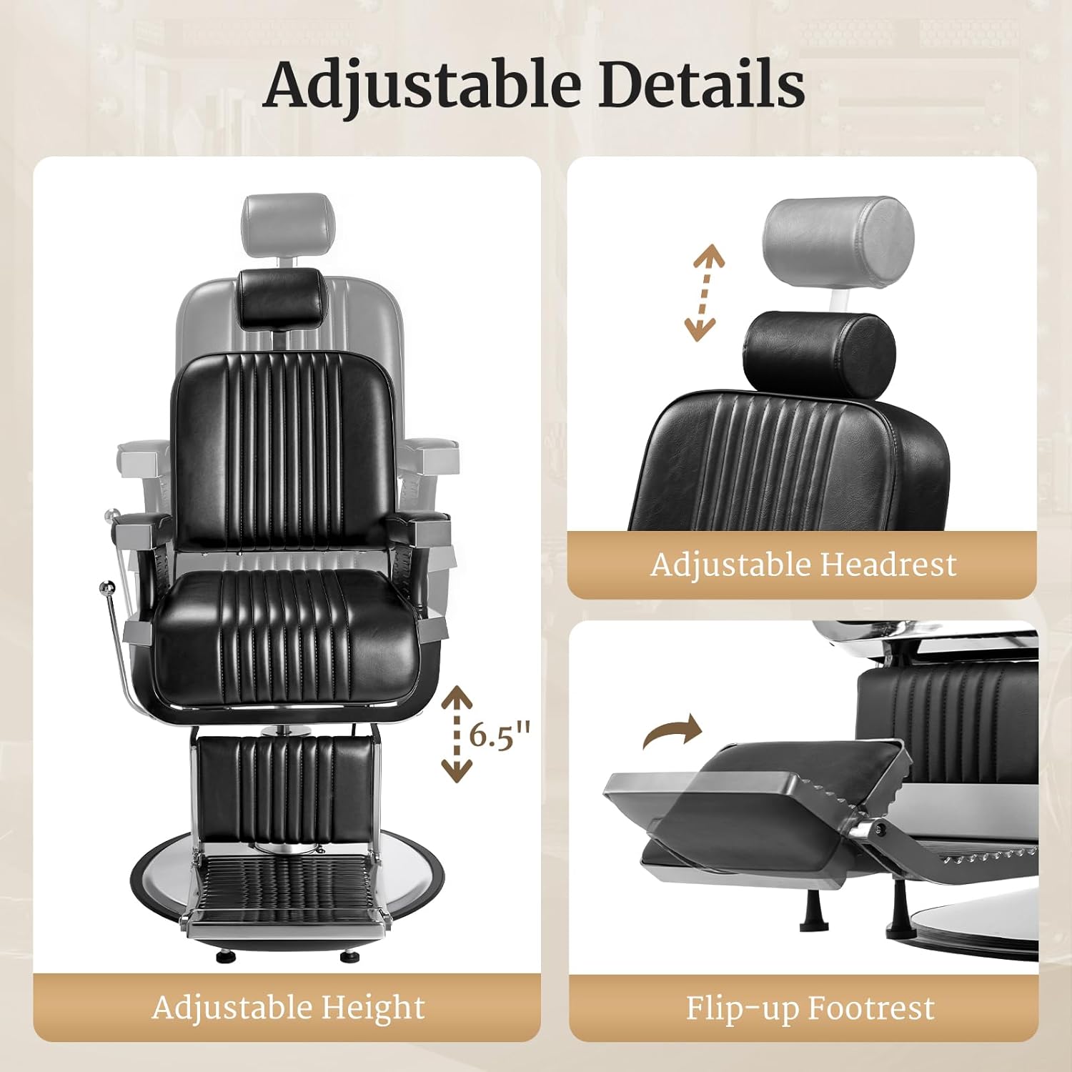 Winado Heavy Duty Reclining Barber Chair with Headrest & Supports up to 500lbs & 360 Degrees Rolling Swivel, Professional Vintage Salon Spa Chair for Hair Stylist, Black