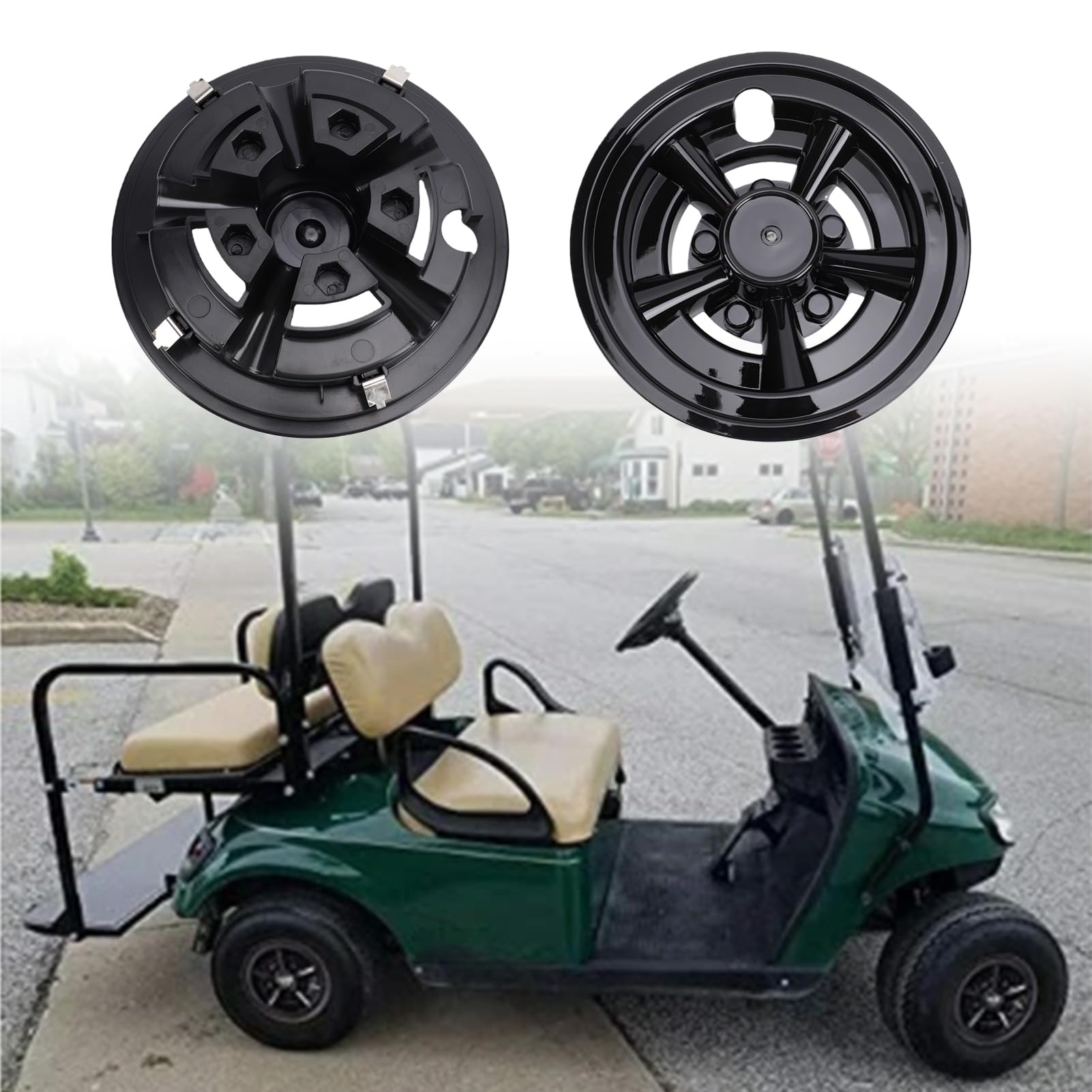 Paquet de 4 Couvercles de Moyeu de Roue de Chariot de de 8 Pouces, Remplacement de Capuchon de Moyeu de Chariot de Noir pour Voiture de Club E Z GO, avec Conception à Clipser