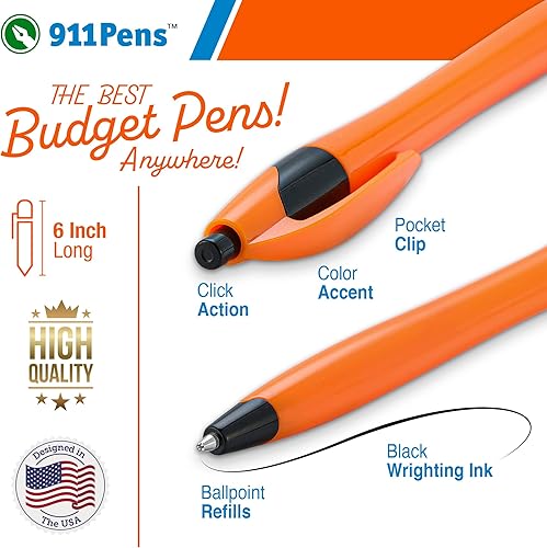 Miniatura 2 de 911 Pens Paquete de 500 bolígrafos de punta naranja  Bolígrafos de tinta negra de punta media  Bolígrafos de clic  Bolígrafo tropical, bolígrafos de
