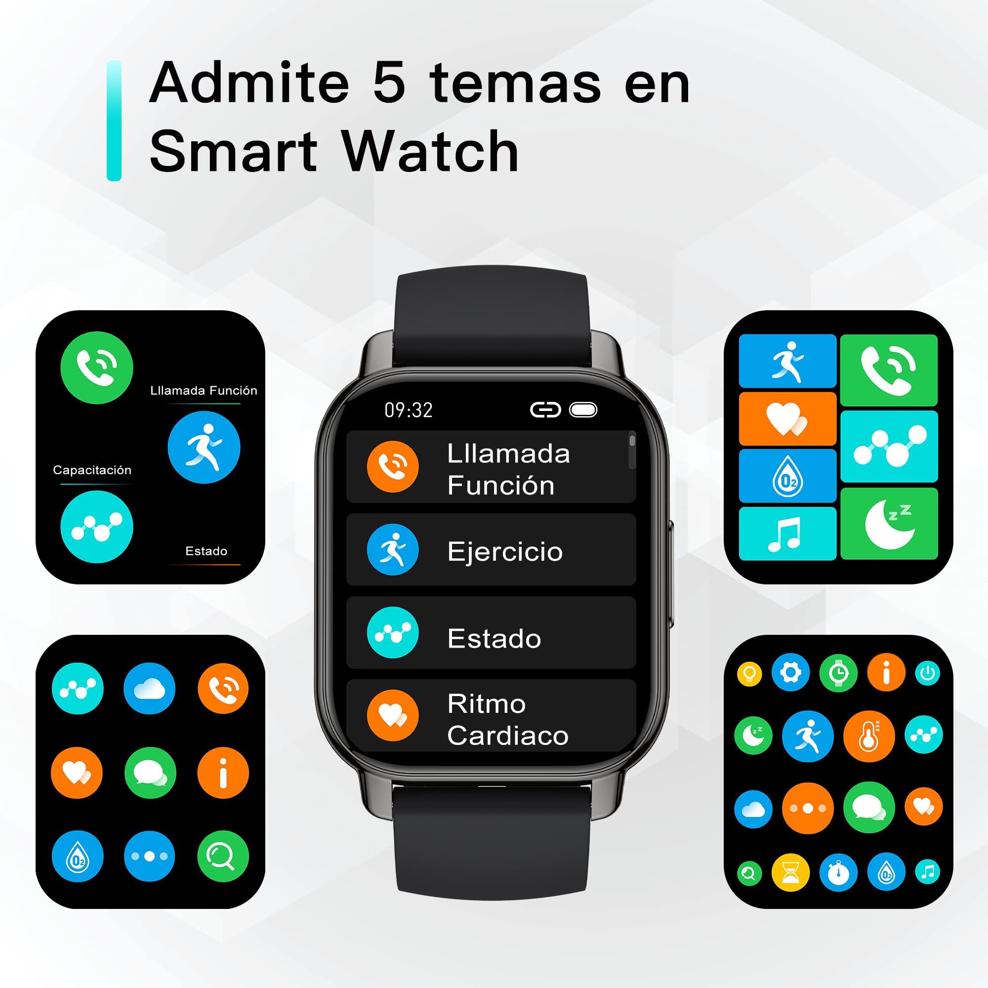 Popglory Reloj Inteligente Hombre con Llamadas y Asistente Voz, 1,85'' Smartwatch 2 Correas, Pulsera Actividad Presión Arterial Ritmo Cardíaco Oxígeno Sanguíneo, para Mujer Hombre Android iOS