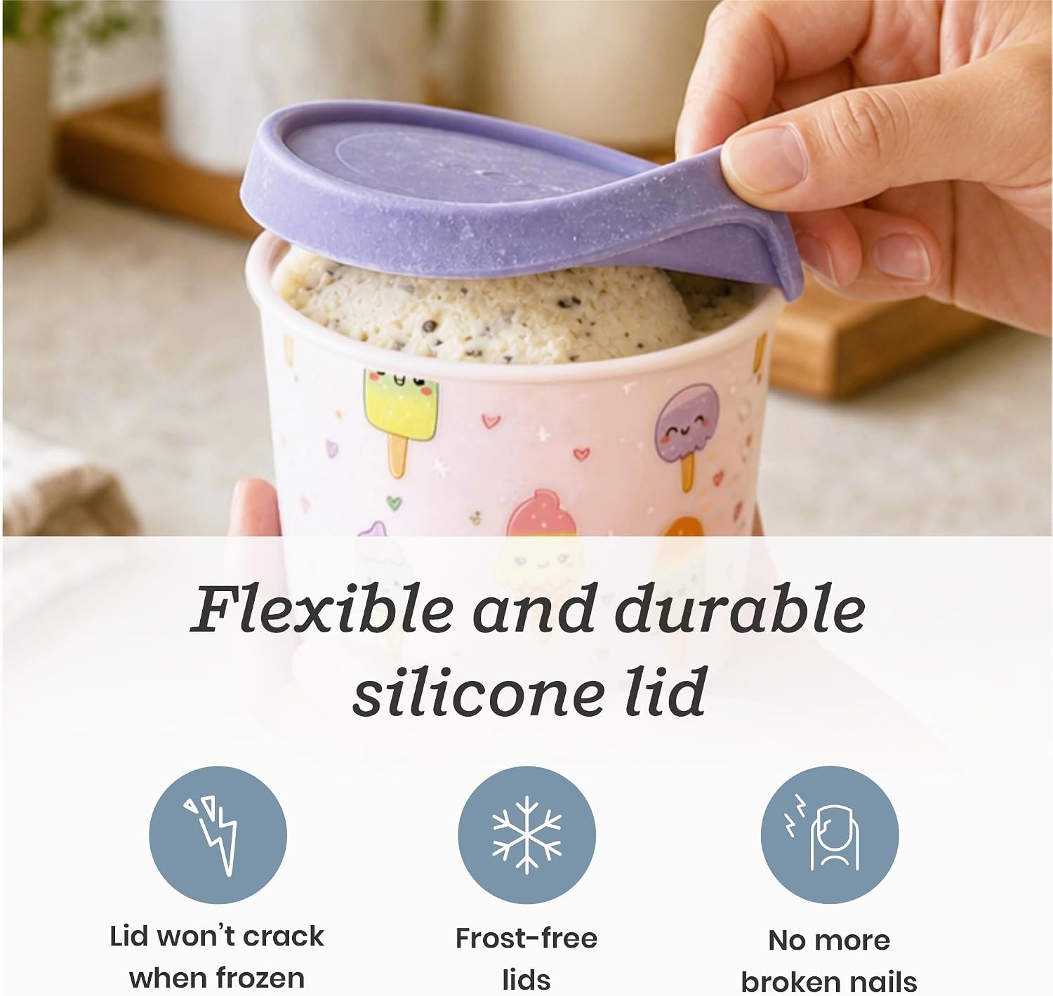 Starpack Freeze The Day Ice Cream Containers for Freezer (4-Pack, 13.5oz) - Dessert Single Serve with Silicone Lids - BPA Free, Airtight, Reusable for Homemade Ice Cream Sorbet, Total Capacity 1.6Qt