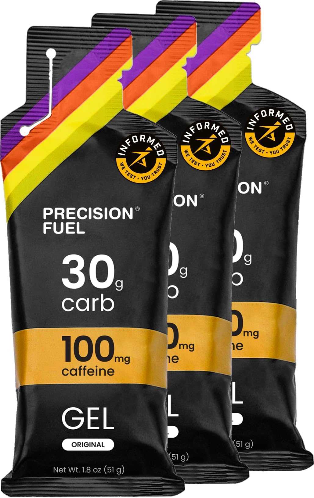 Precision Fuel PF30 Caffeine Energy Gel - Mild Flavour Running Gels for Endurance Athletes, 30g Carbohydrate, Easy-to-Digest, Perfect for Running & Long-Duration Sports (3 Gels)