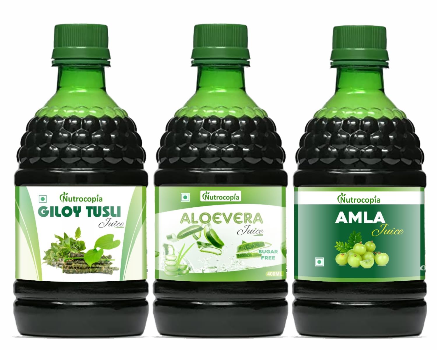 NUTROCOPIA Giloy Tulsi, Aloevera & Amla Juice for Healthy hair Pack of 3 of 400 ML(1200 ML) NUTROCOPIA Giloy Tulsi, Aloevera & Amla Juice for Healthy hair Pack of 3 of 400 ML(1200 ML)