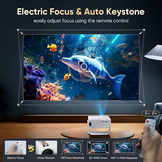 Mini Smart Projector 2026 New Android TV, Native 1080P 4K Supported Wifi Projector 270ANSI Built-in-Apps with Auto Keystone, 270° Stand Portable Movie Projector for Home Bedroom, iOS/Switch/PS5