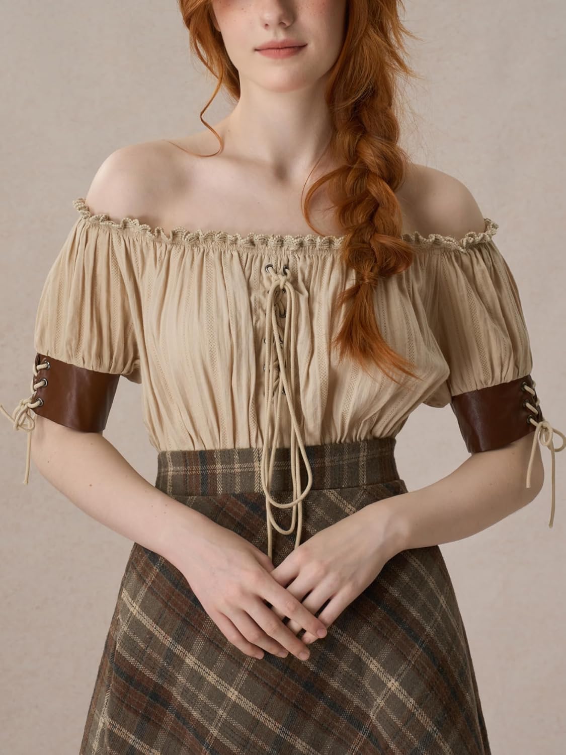 YESSA Women Renaissance Shirt,Victorian Off Shoulder Peasant Blouse,Pirate Short Sleeve Medieval Tops,Ren Faire Costume - Image 3