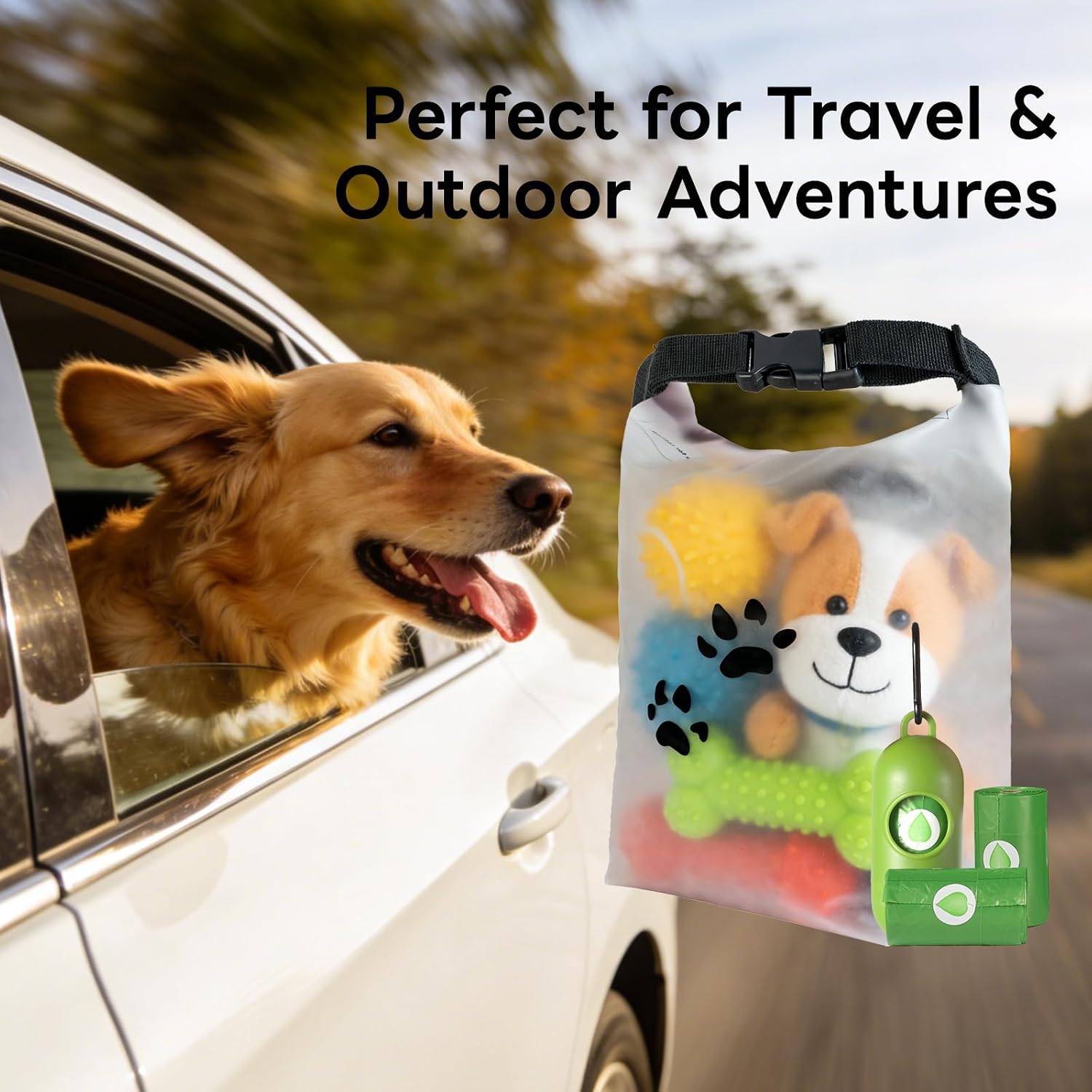 Dog Food Storage Bag with Roll-Top Closure, Food Grade, for Travel, Camping Trip, Boarding, 14 Cups with195 Dog Poop Bags