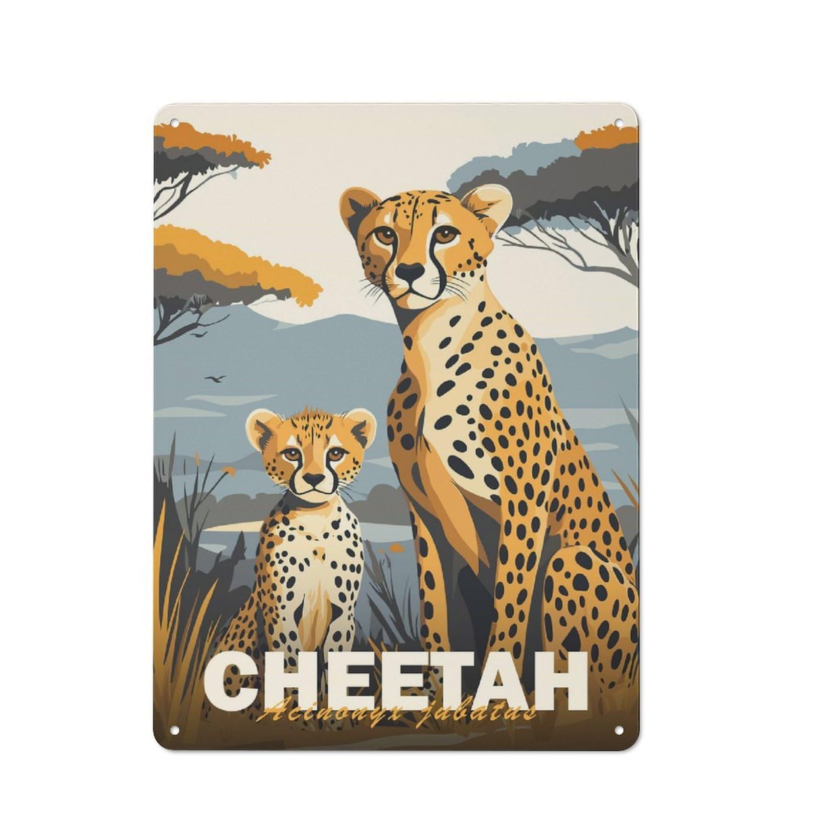 Cheetah Mother And Cub Retro Metal Sign 40x30cm for Garden Room Or Summerhouse, A Decorative Christmas Gift for Summerhouse Decorators