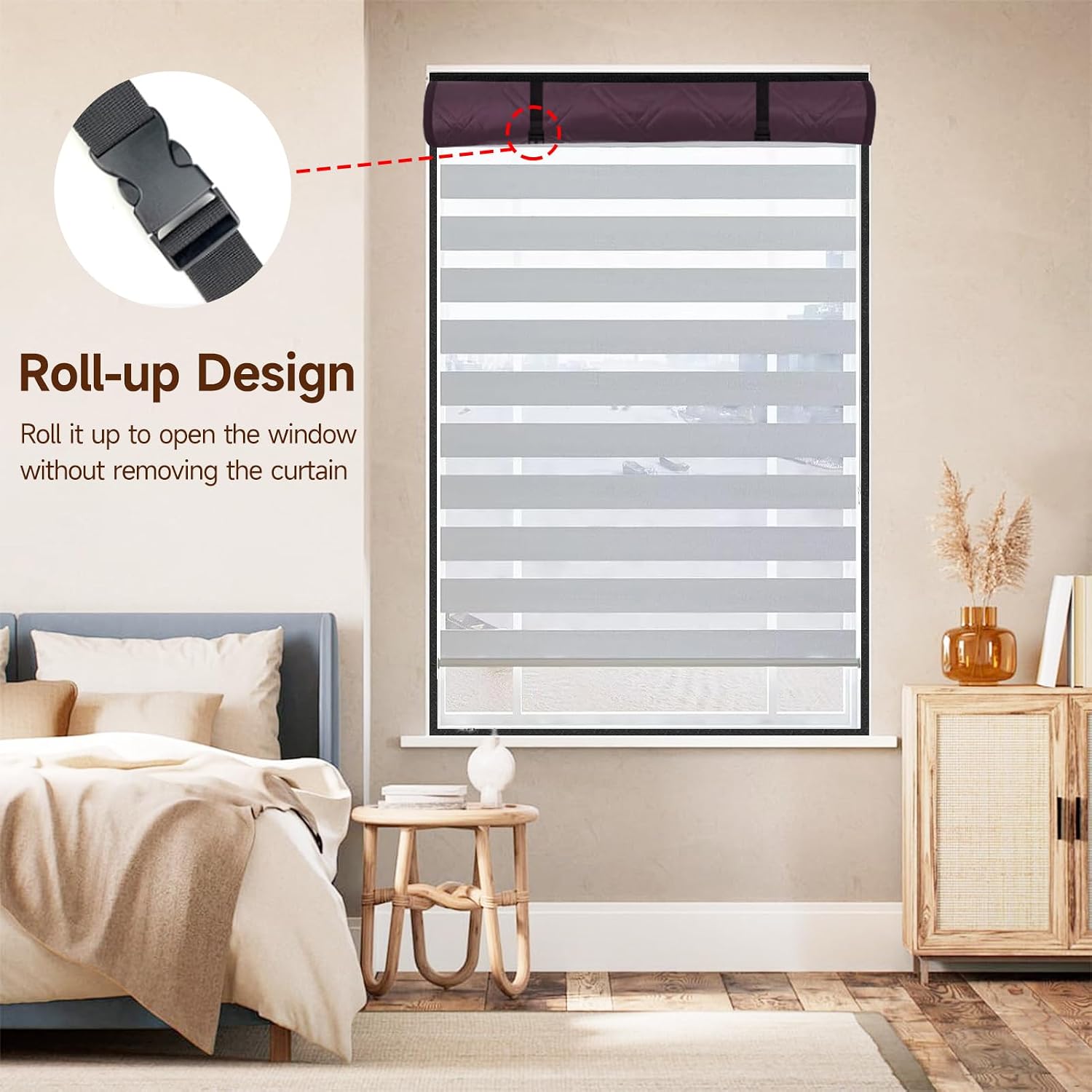 Winter Insulated Window Curtain 39"x63", Oxford Cloth Thermal Insulated Window Cover with Buckles,Heavy Duty Window Insulation Kit Fits Windows up to 38"x62",Brown Red