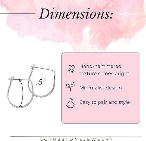 Miniatura 4 de Sterling Silver Mini Teardrop Huggies, Hammered Hoop Earrings Handmade Gifts for Women by Lotus Stone Jewelry (Silver, Mini Teardrop)