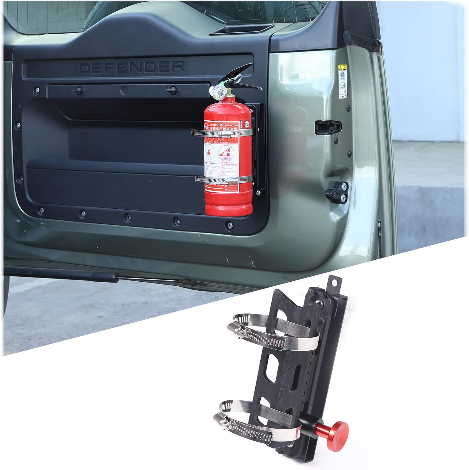 Tailgate Fire Extinguisher Bracket Holder Compatible for Land Rover Defender 90 110 130 2020 2021 2022 2023 Quick Disassembly Version Available (Aluminum/Steel)