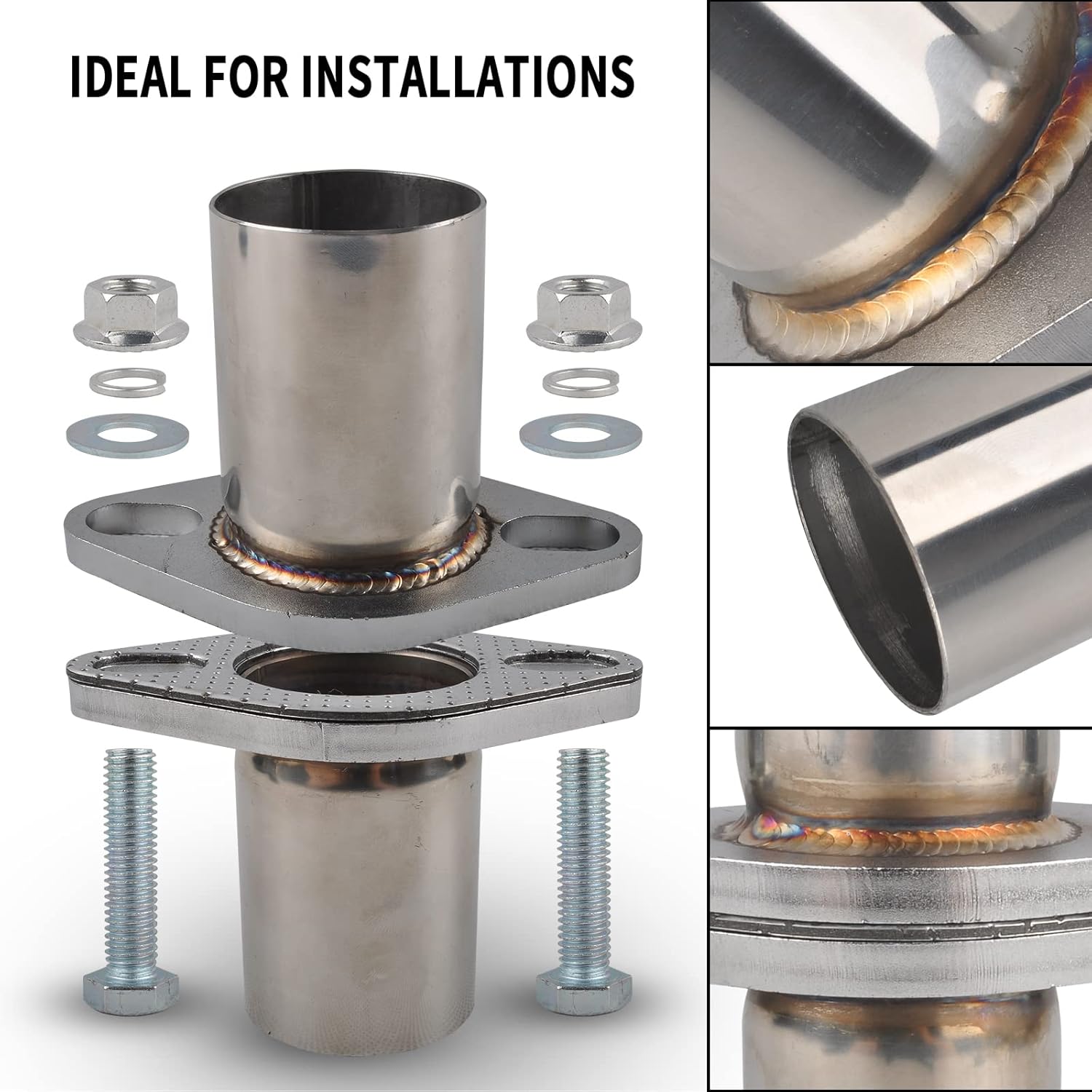 Exhaust Flange Bolts Quick Fix Repair Pipe Kit w/Gasket & Hardware, 2'' Inch ID 2 Bolts T304 Stainless Steel Universal Flange Replacement Kit
